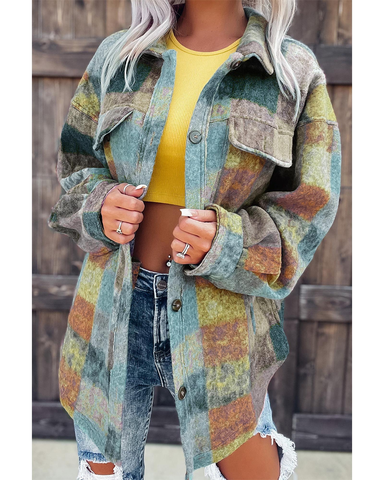 Multicolor Brushed Plaid Pocketed Oversize Shacket - M