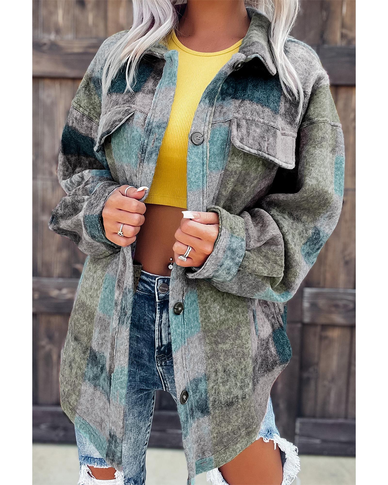 Multicolor Brushed Plaid Pocketed Oversize Shacket - M