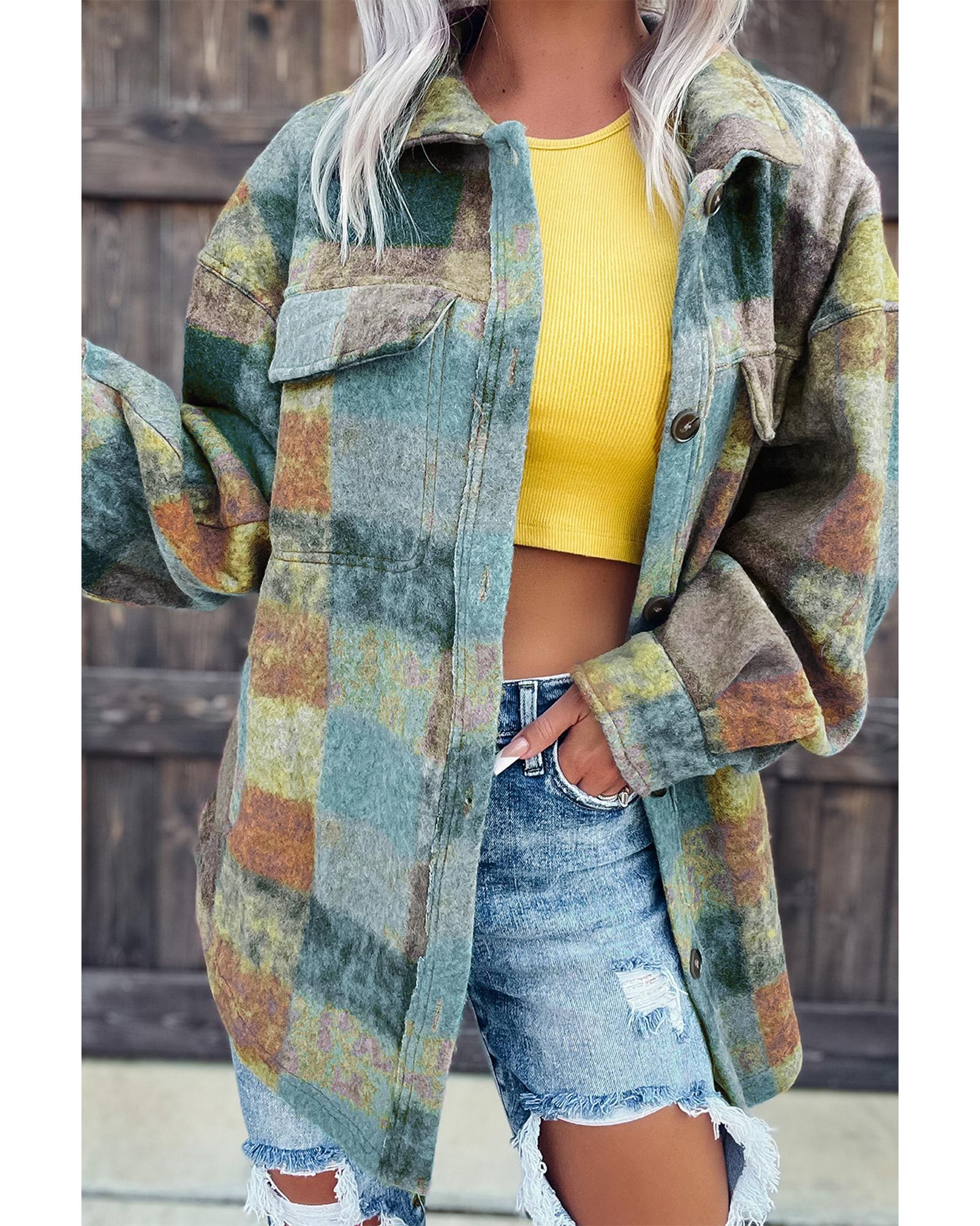 Multicolor Brushed Plaid Pocketed Oversize Shacket - M