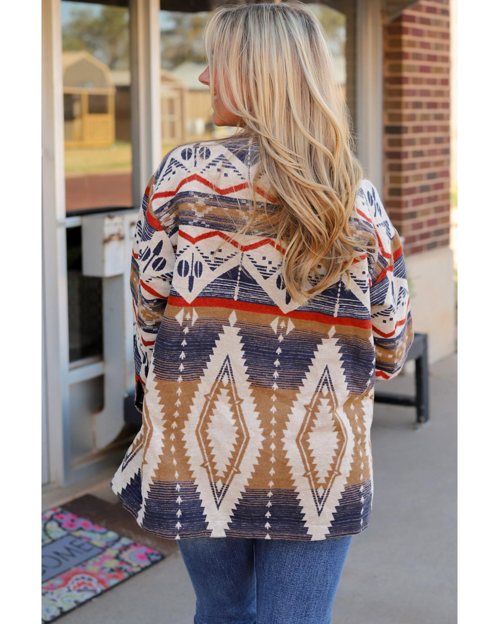 Multicolor Aztec Print Button-Up Oversized Jacket - L