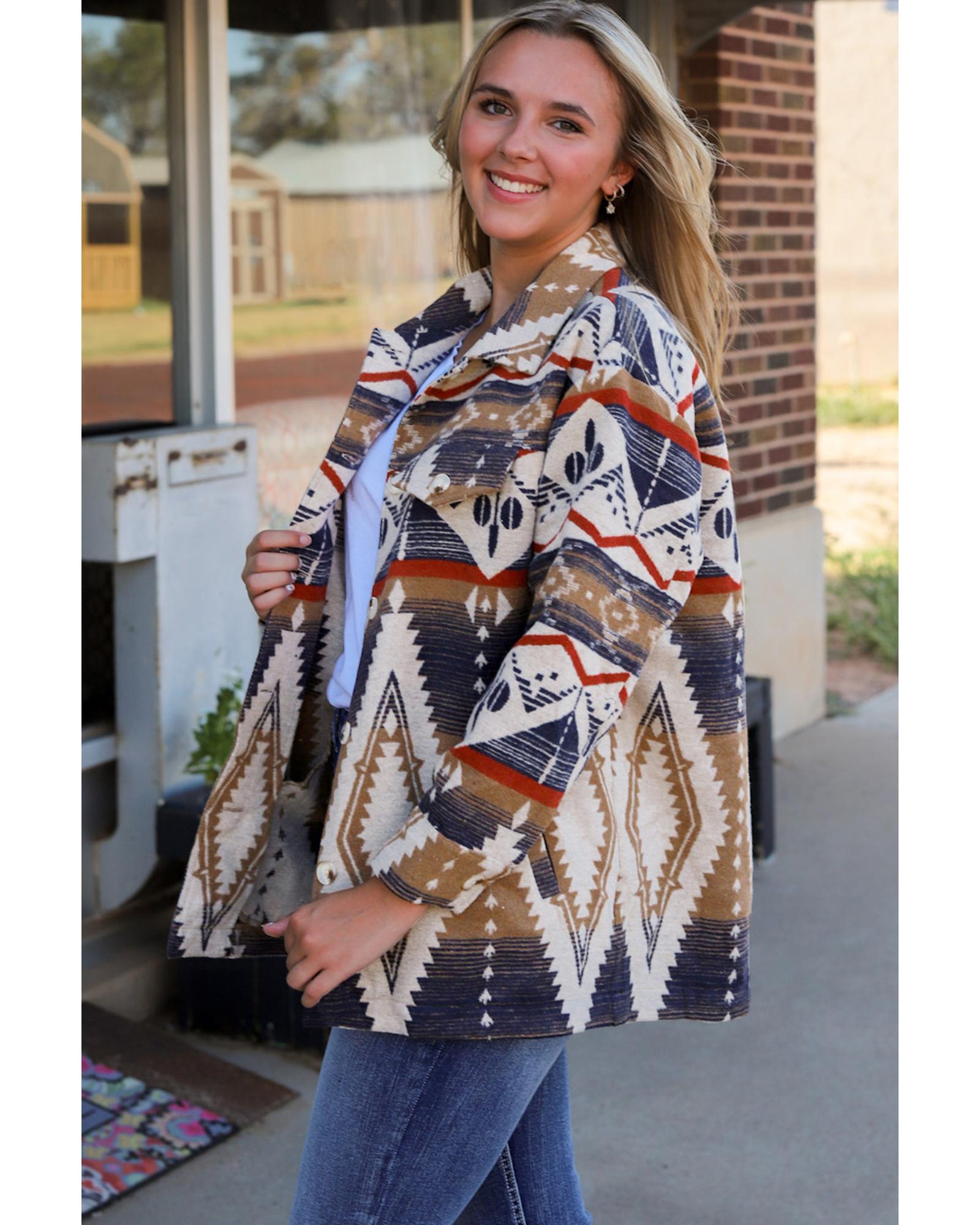 Multicolor Aztec Print Button-Up Oversized Jacket - S