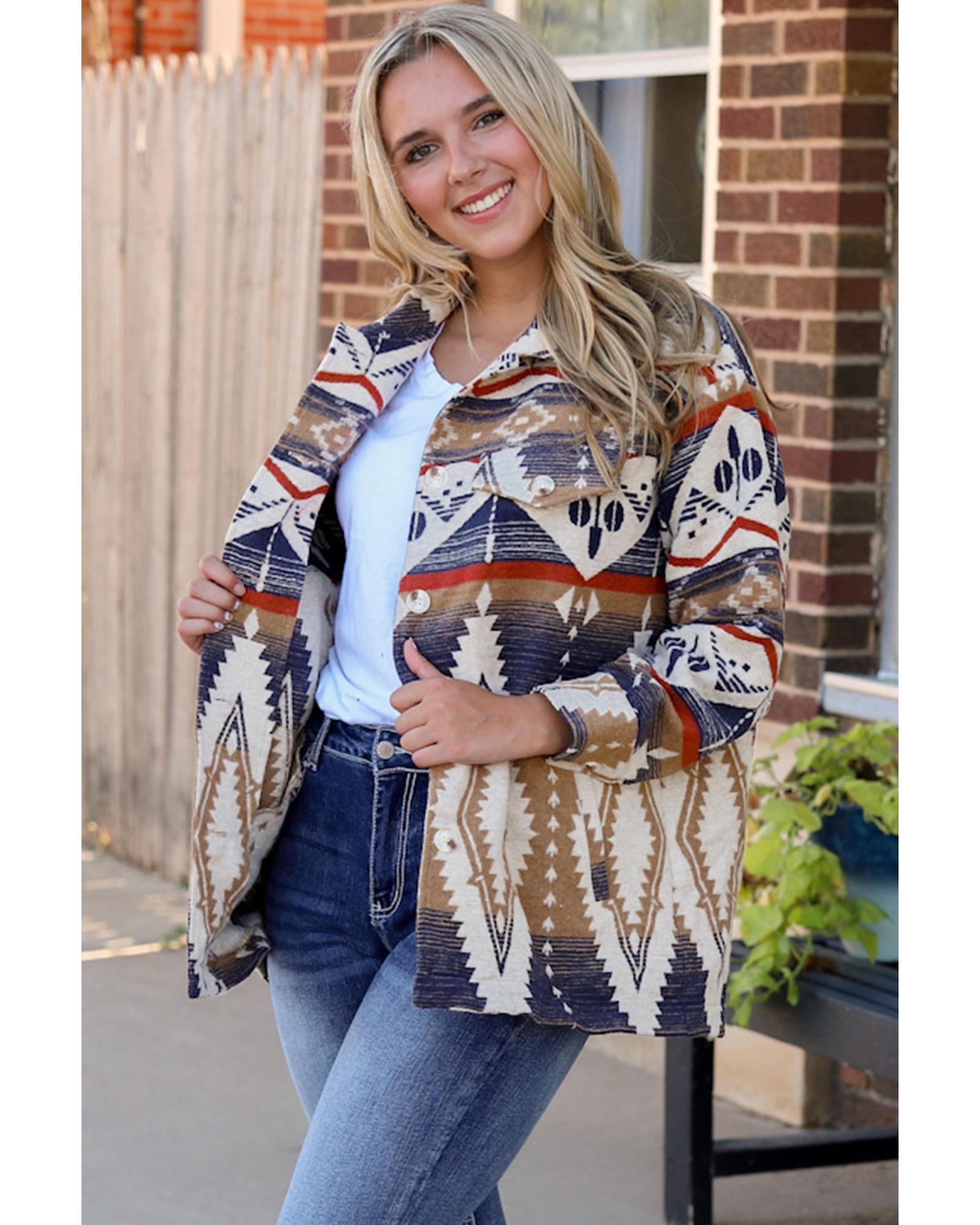 Multicolor Aztec Print Button-Up Oversized Jacket - XL