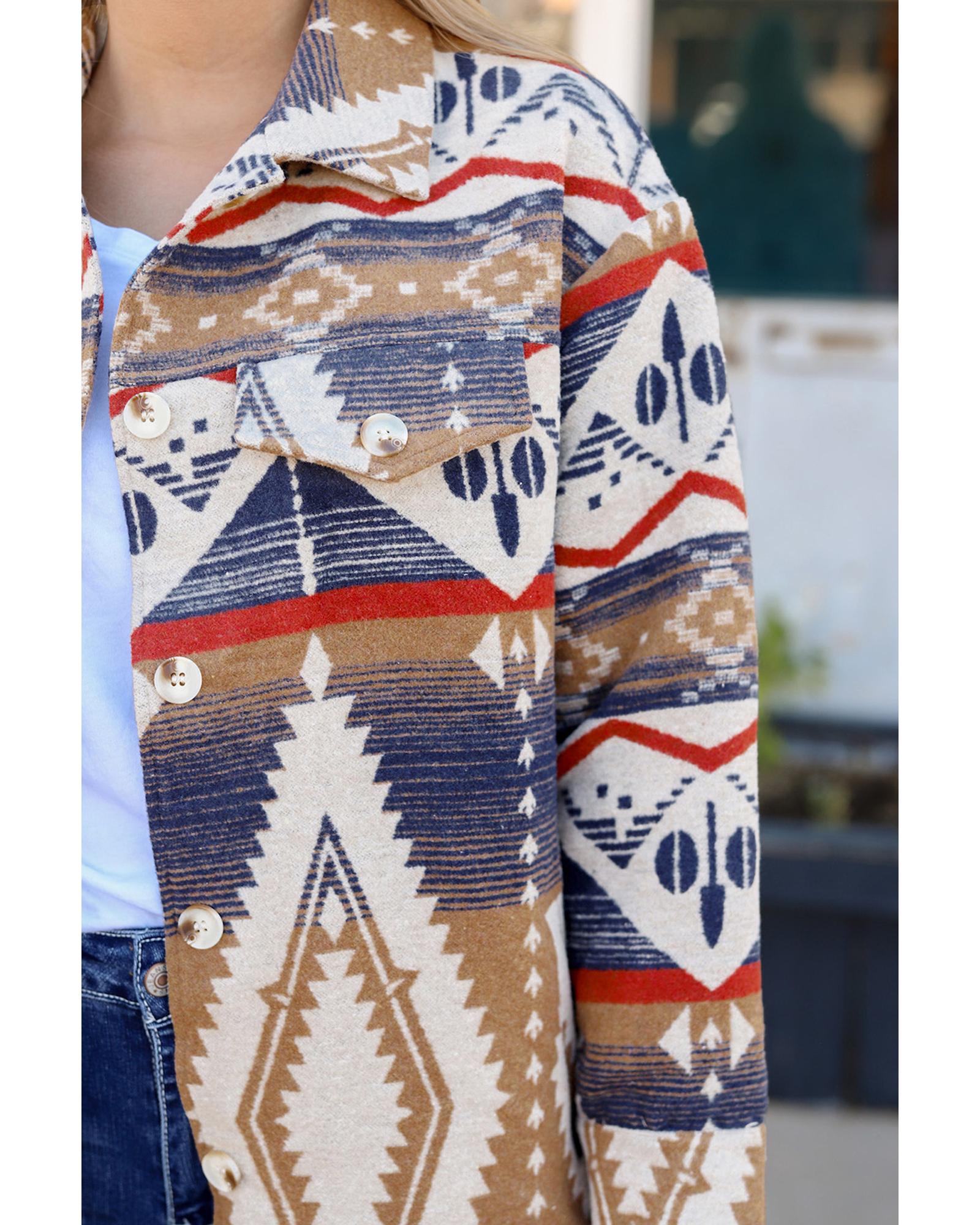 Multicolor Aztec Print Button-Up Oversized Jacket - XL