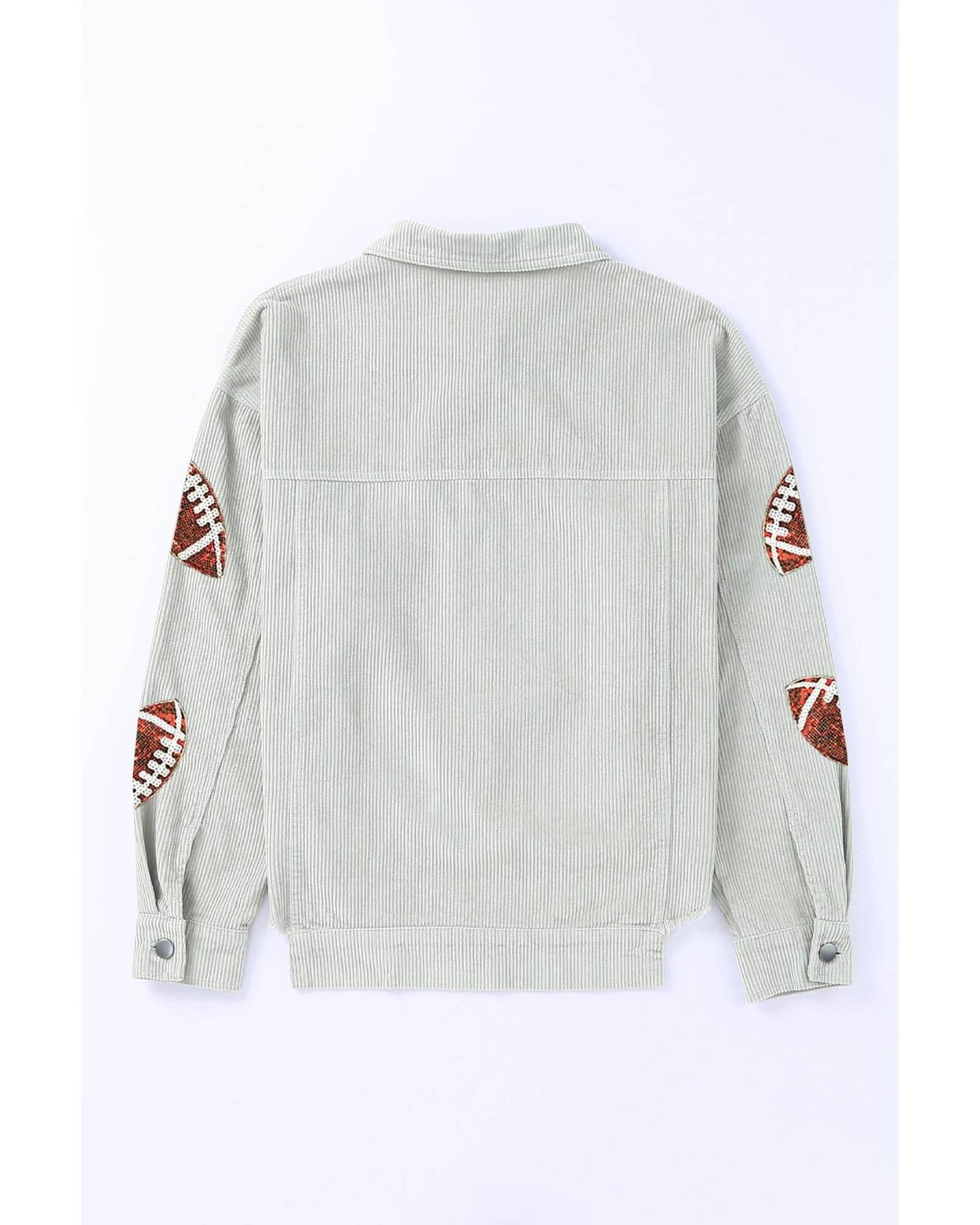 Sky Blue Sequined Football Patch Ribbed Cotton Jacket - M