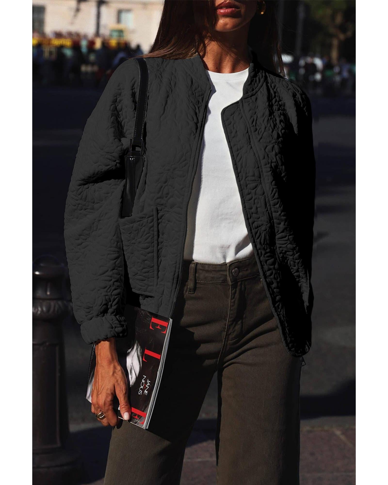 Black Floral Quilted Jacket - M