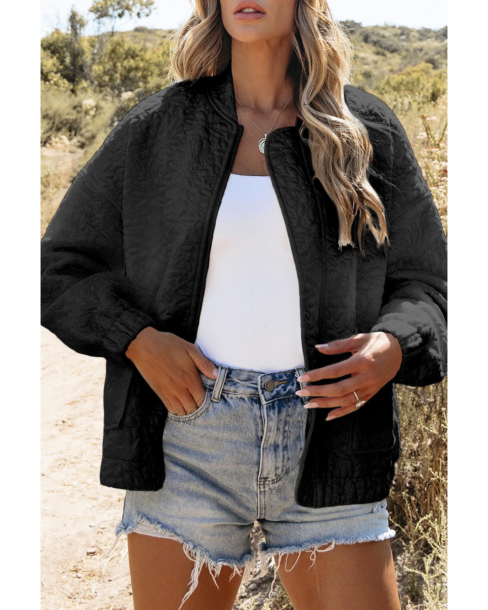 Black Floral Quilted Jacket - M