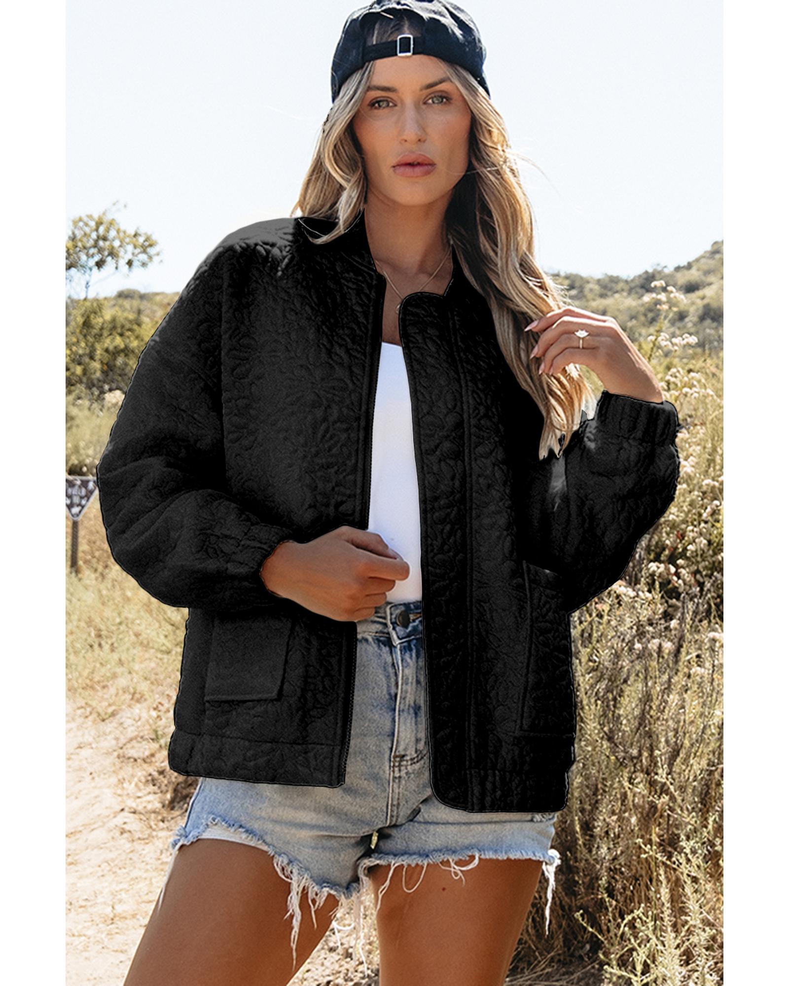 Black Floral Quilted Jacket - M