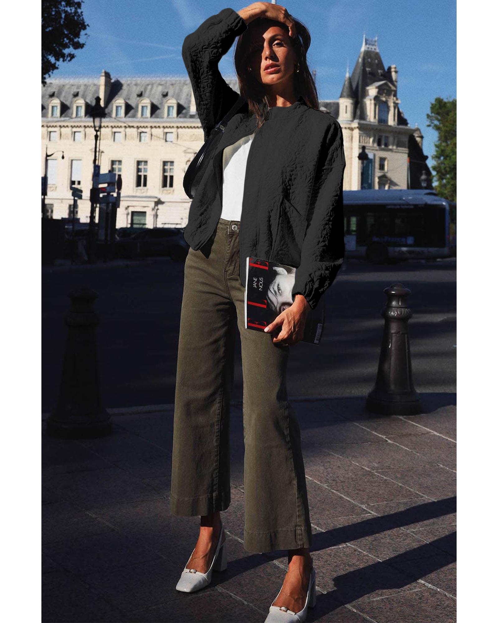 Black Floral Quilted Jacket - M