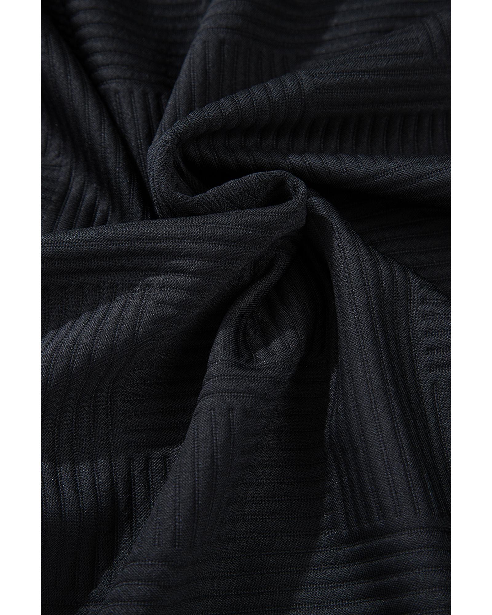 Black Solid Textured Stand Neck Zipper Bomber Jacket - S