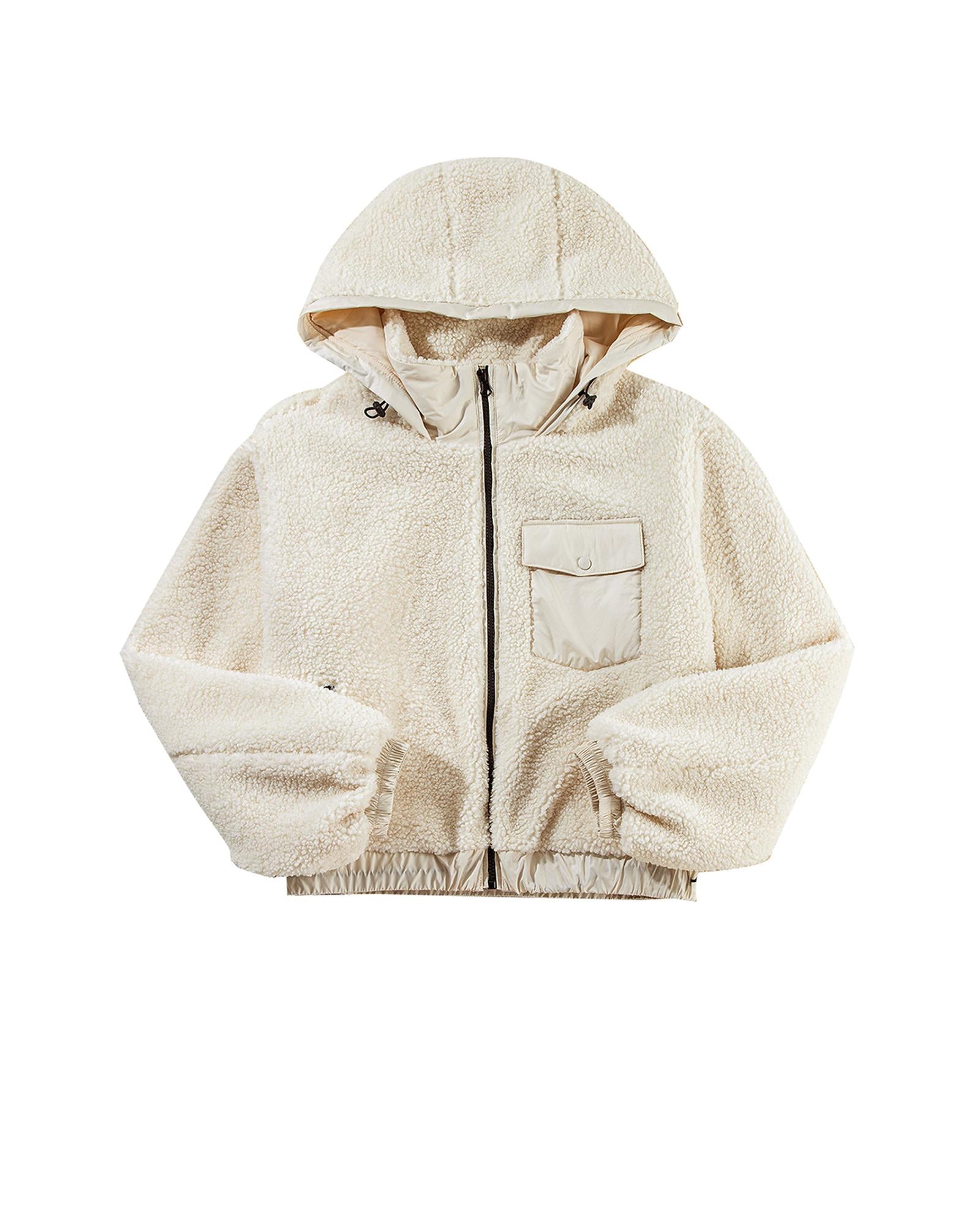 Jet Stream Zip-up Pocketed Hooded Sherpa Jacket - L