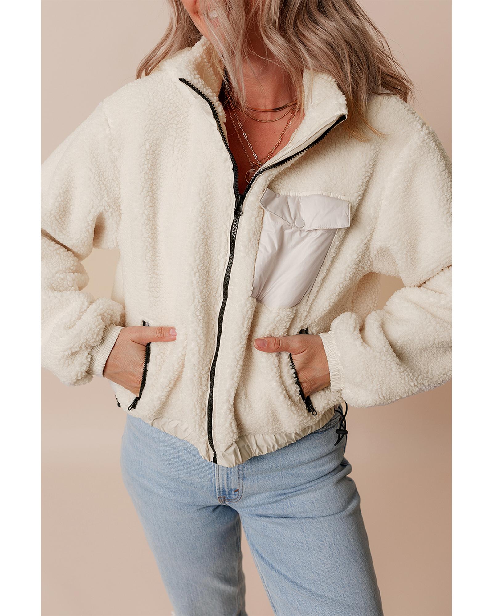 Jet Stream Zip-up Pocketed Hooded Sherpa Jacket - L