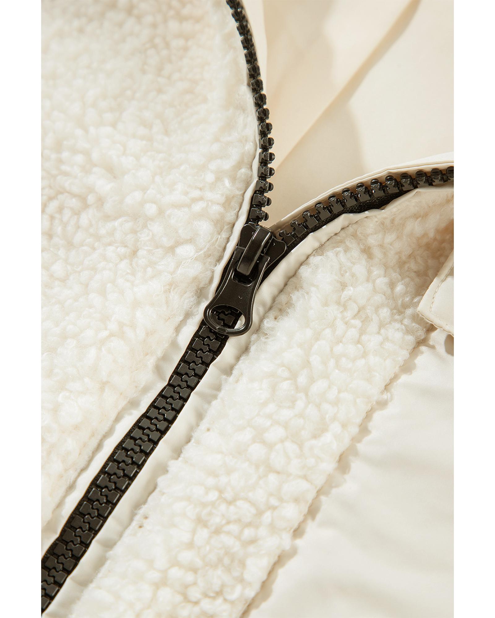 Jet Stream Zip-up Pocketed Hooded Sherpa Jacket - M