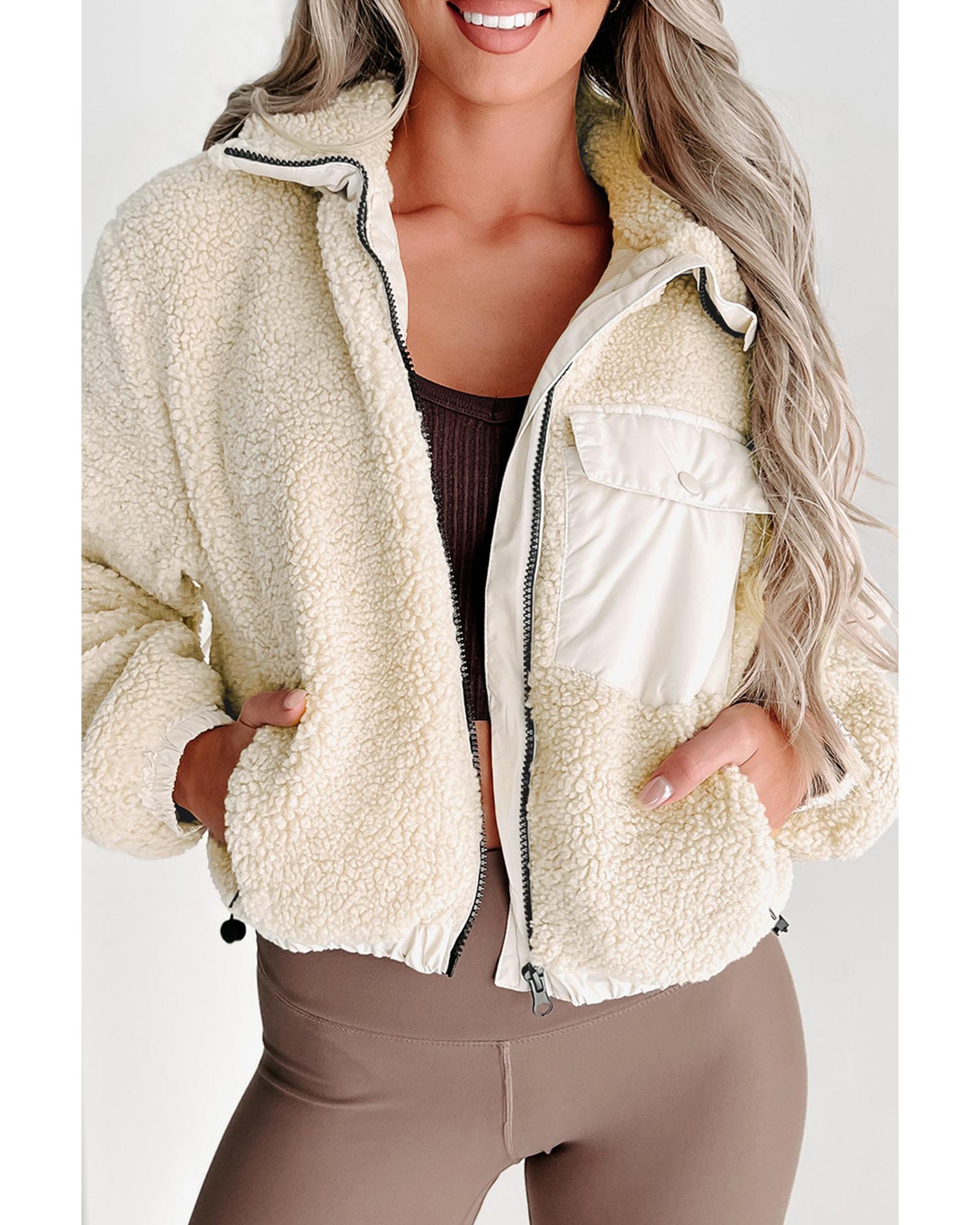 Jet Stream Zip-up Pocketed Hooded Sherpa Jacket - M