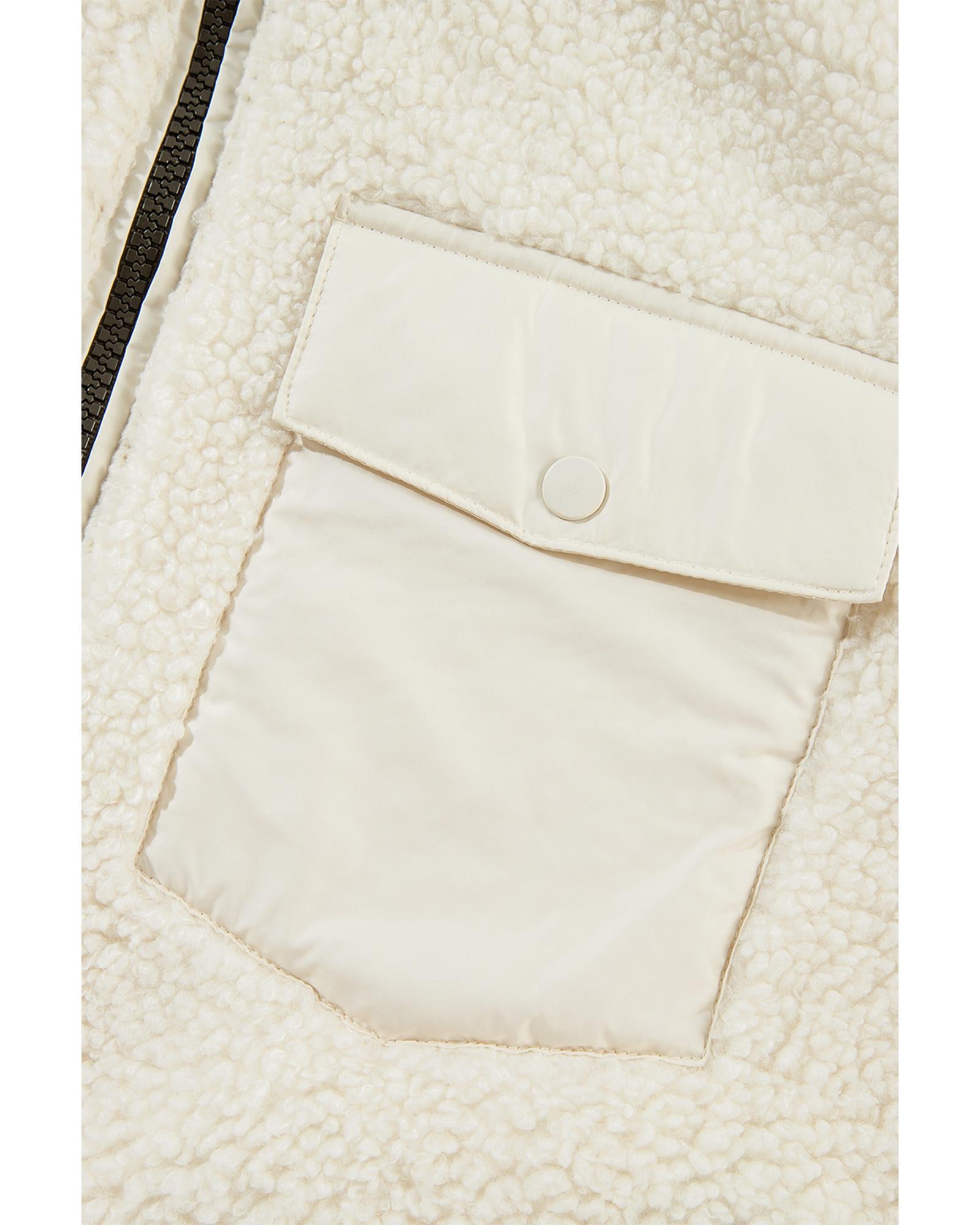 Jet Stream Zip-up Pocketed Hooded Sherpa Jacket - S