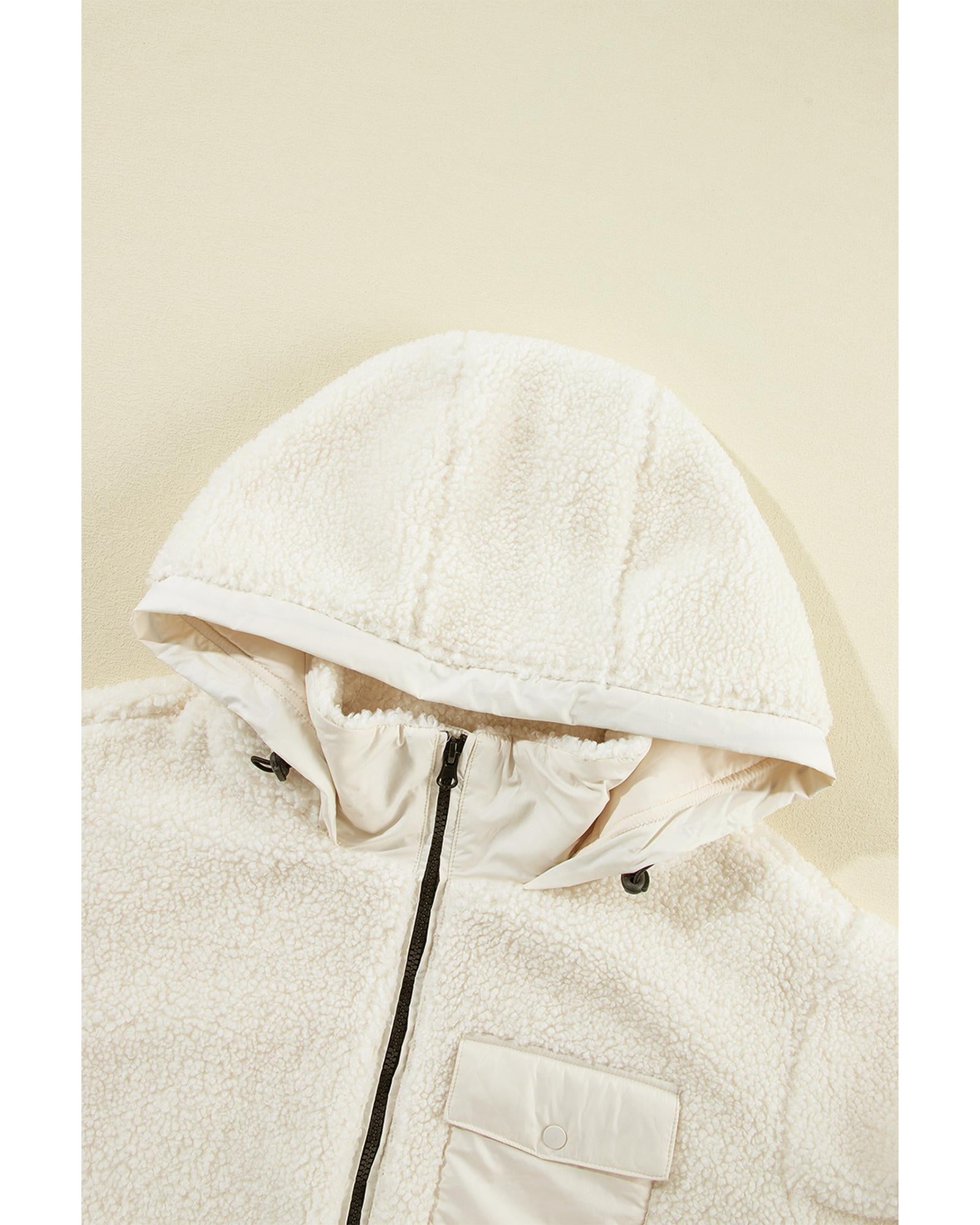 Jet Stream Zip-up Pocketed Hooded Sherpa Jacket - S