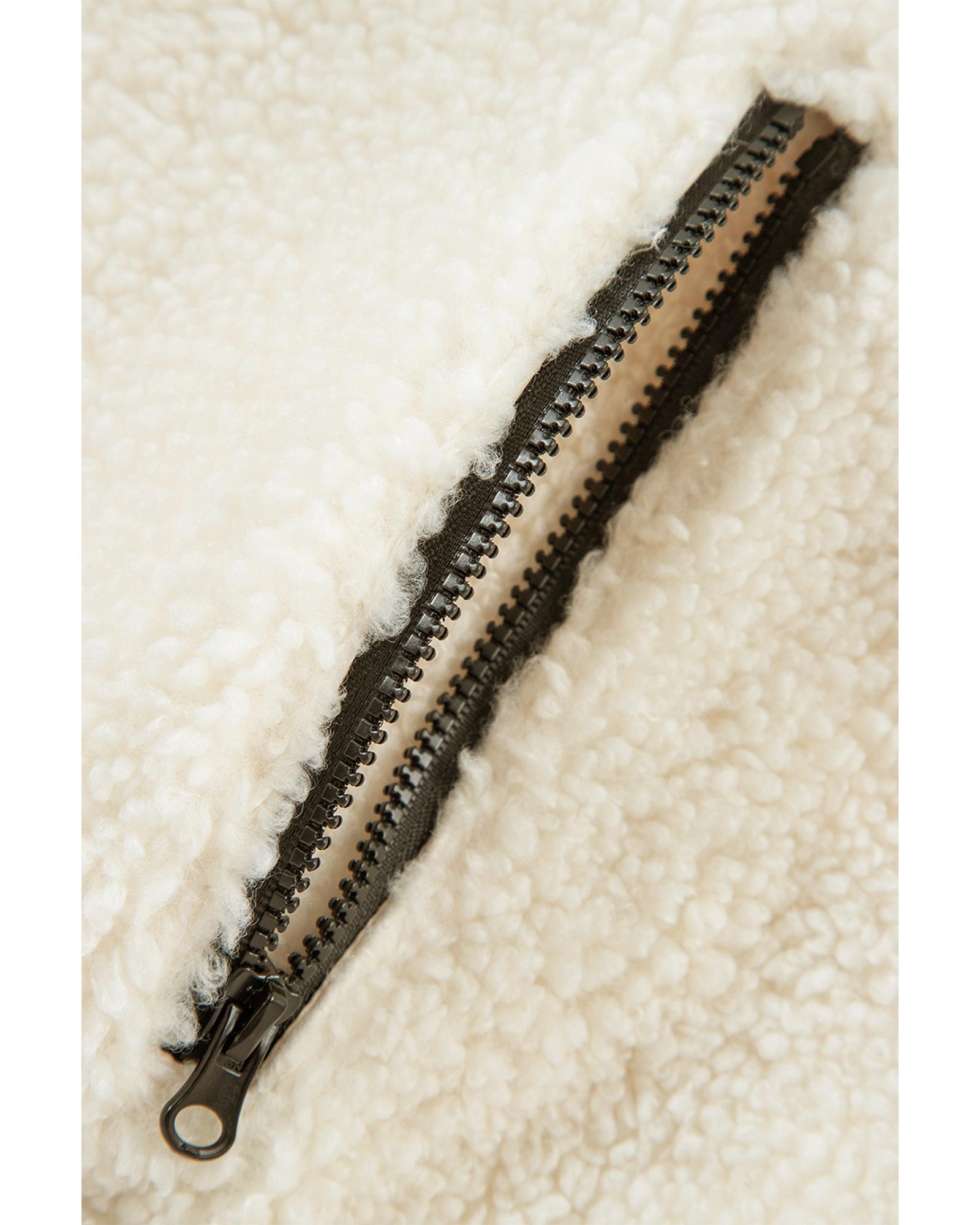 Jet Stream Zip-up Pocketed Hooded Sherpa Jacket - S