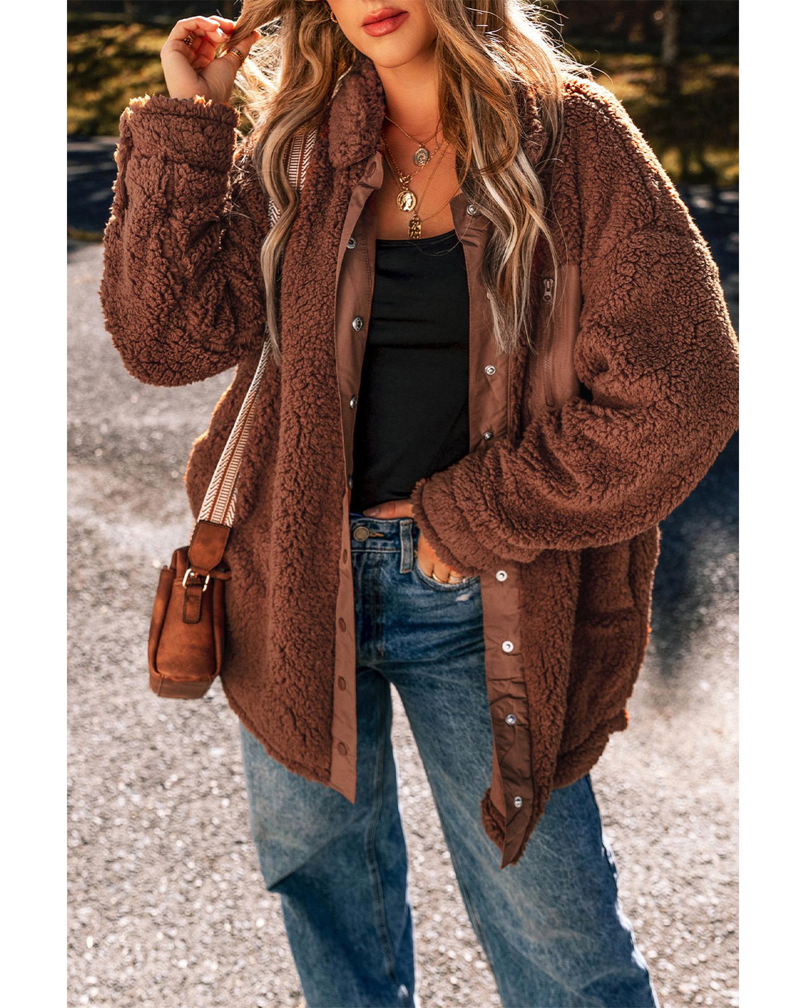Red Clay Faux Shearling Teddy Bear Jacket - S