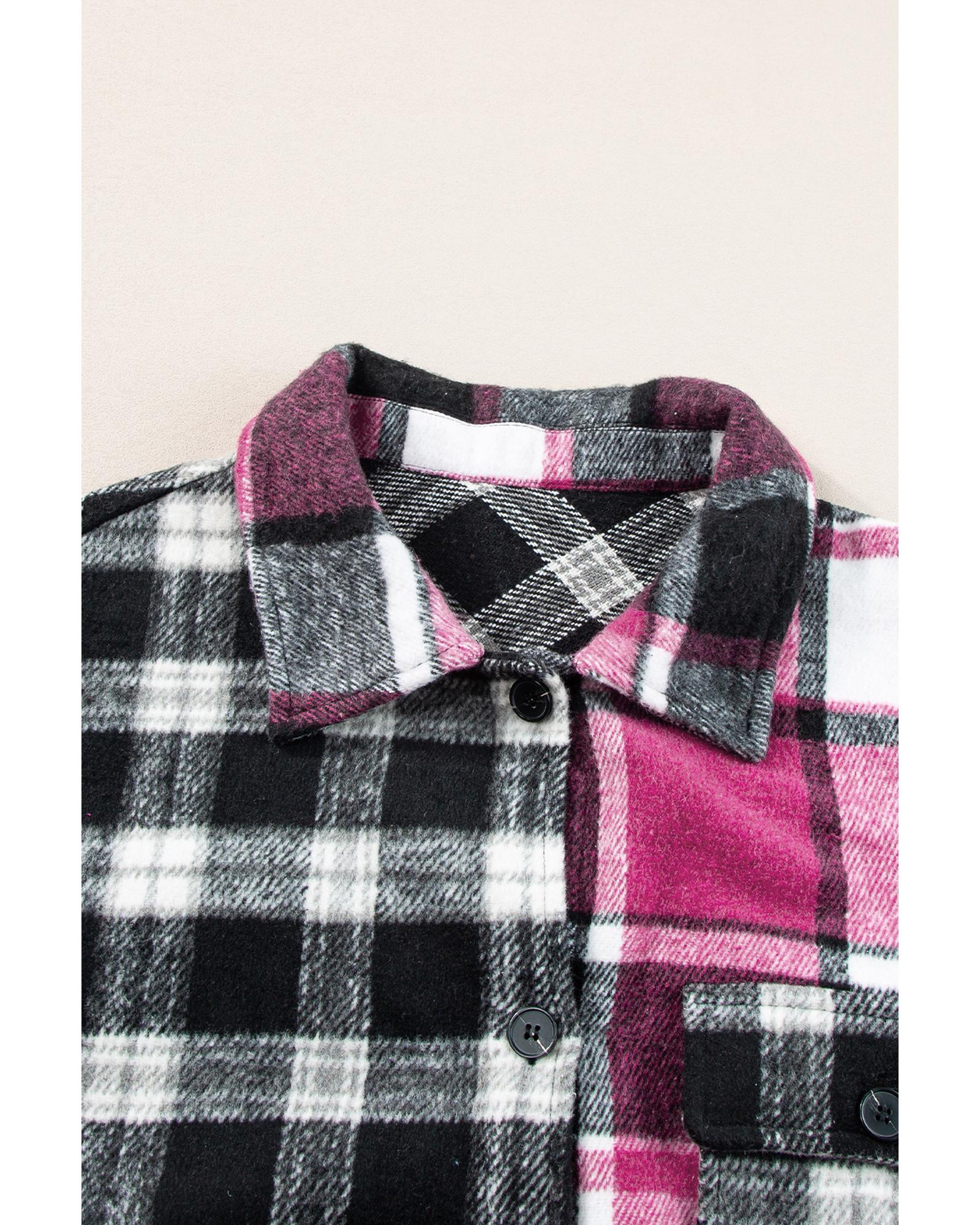 Black Plaid Colorblock Loose Shacket - S