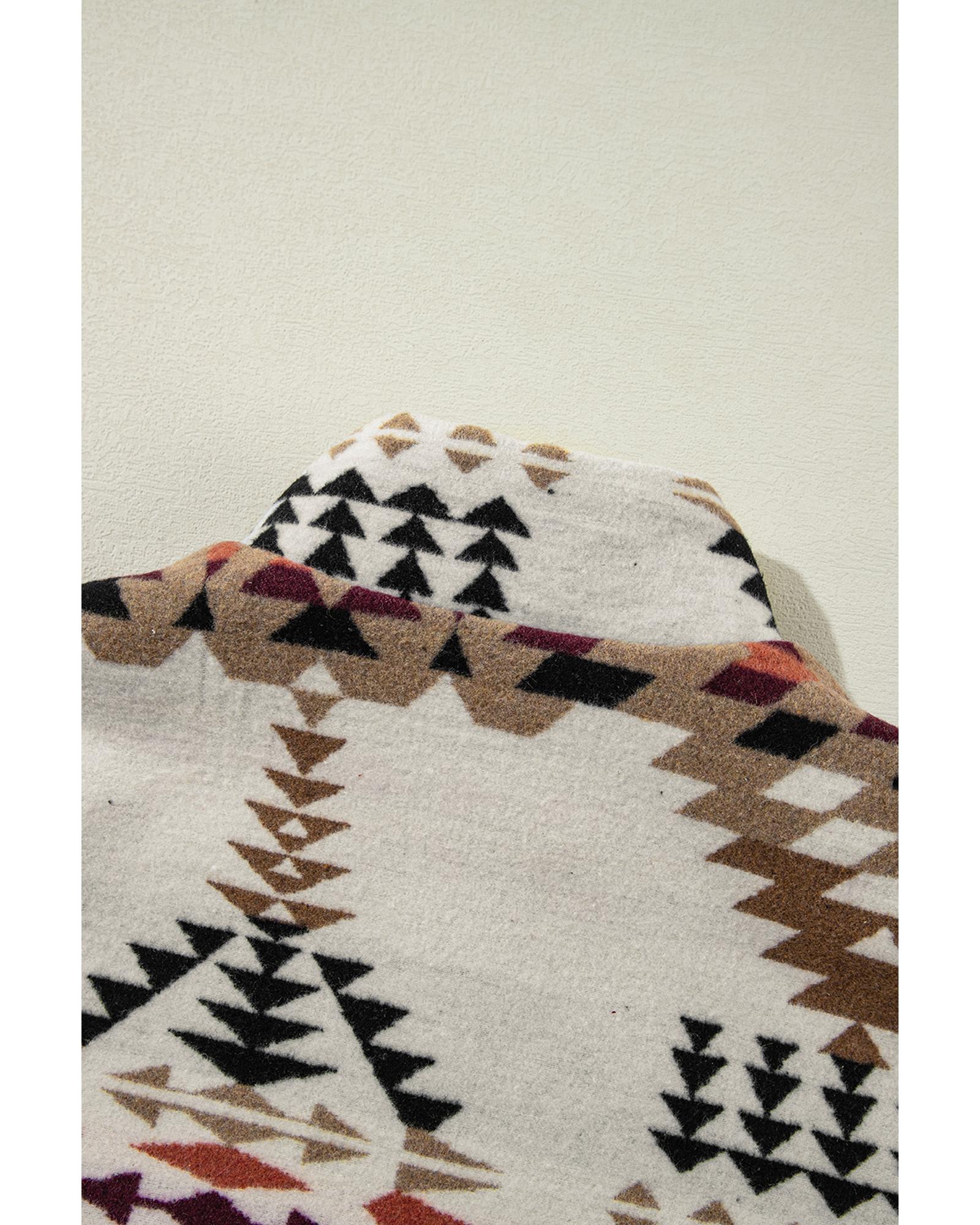 Beige Aztec Printed Stand Neck Zip Up Jacket - S