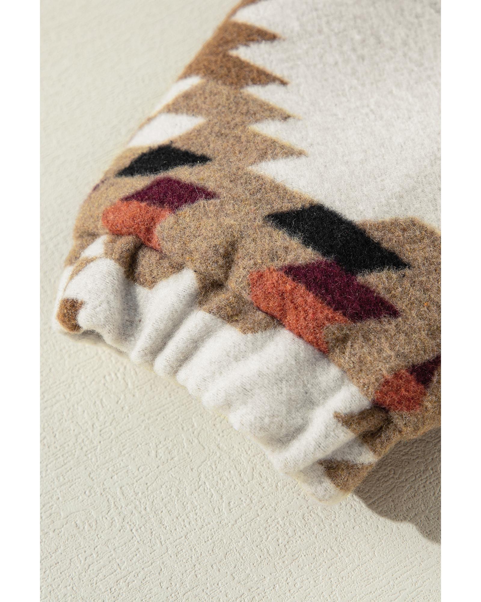 Beige Aztec Printed Stand Neck Zip Up Jacket - S