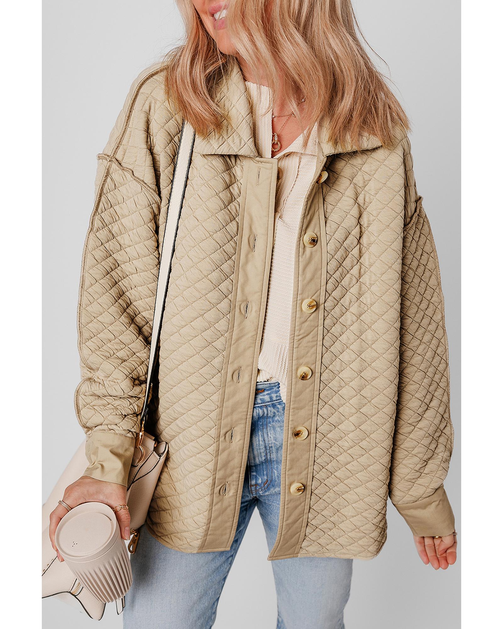 Jet Stream Solid Color Quilted Puffer Buttoned Shacket - M