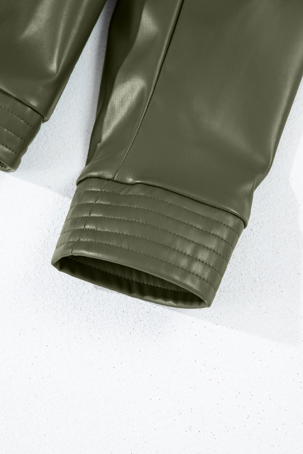 Sage Green Solid Faux Leather Zipper Slim Fit Bomber Jacket - S