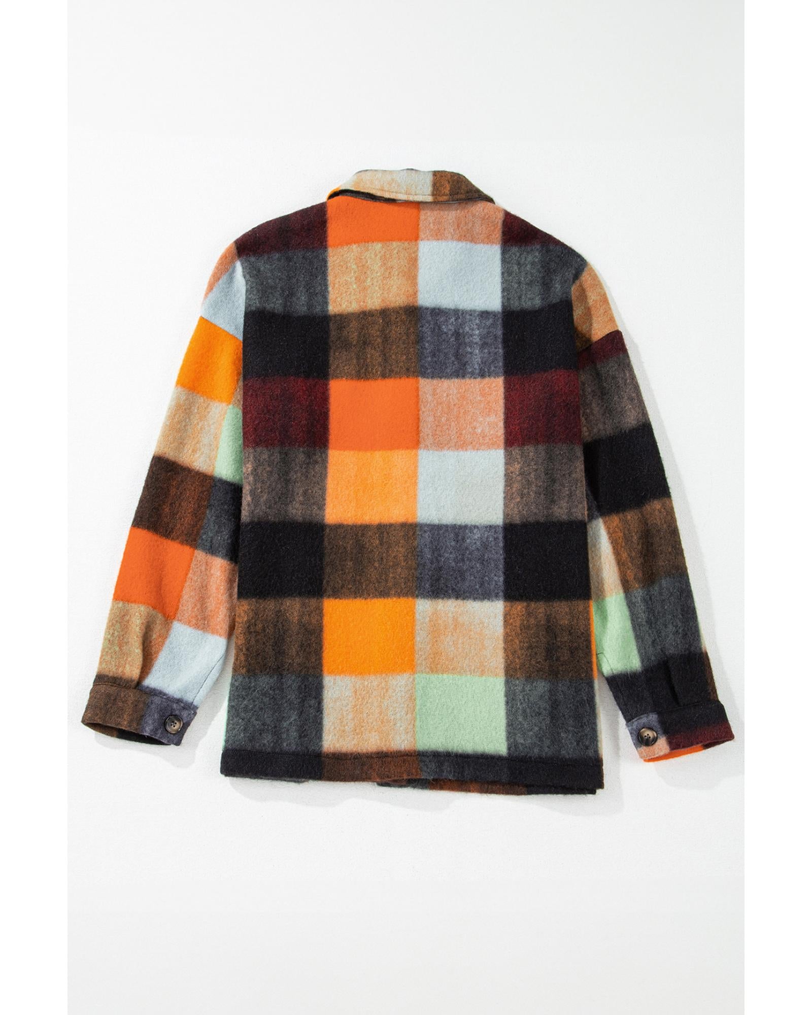 Orange Plaid Print Flap Pocket Long Jacket - XL