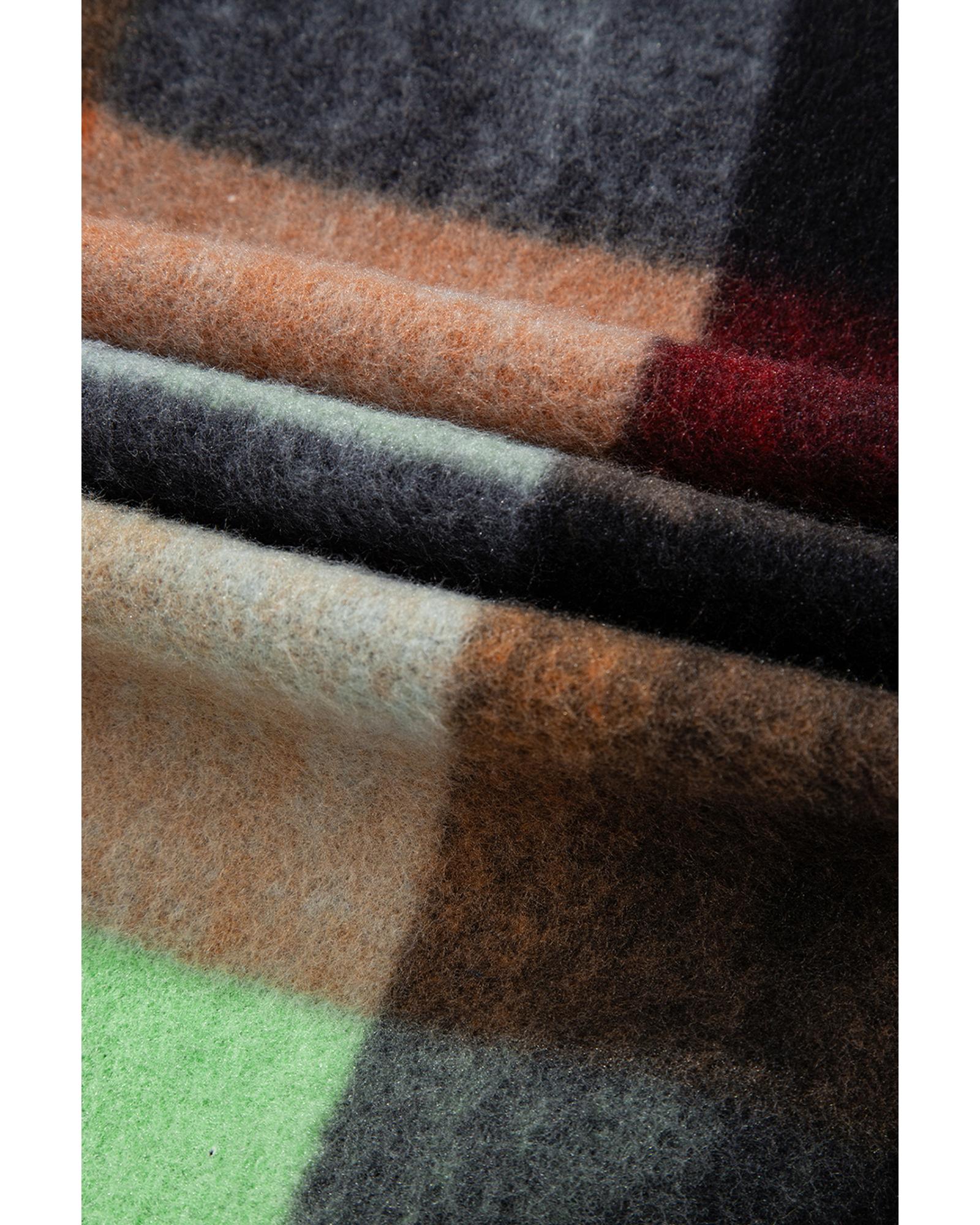 Orange Plaid Print Flap Pocket Long Jacket - XL