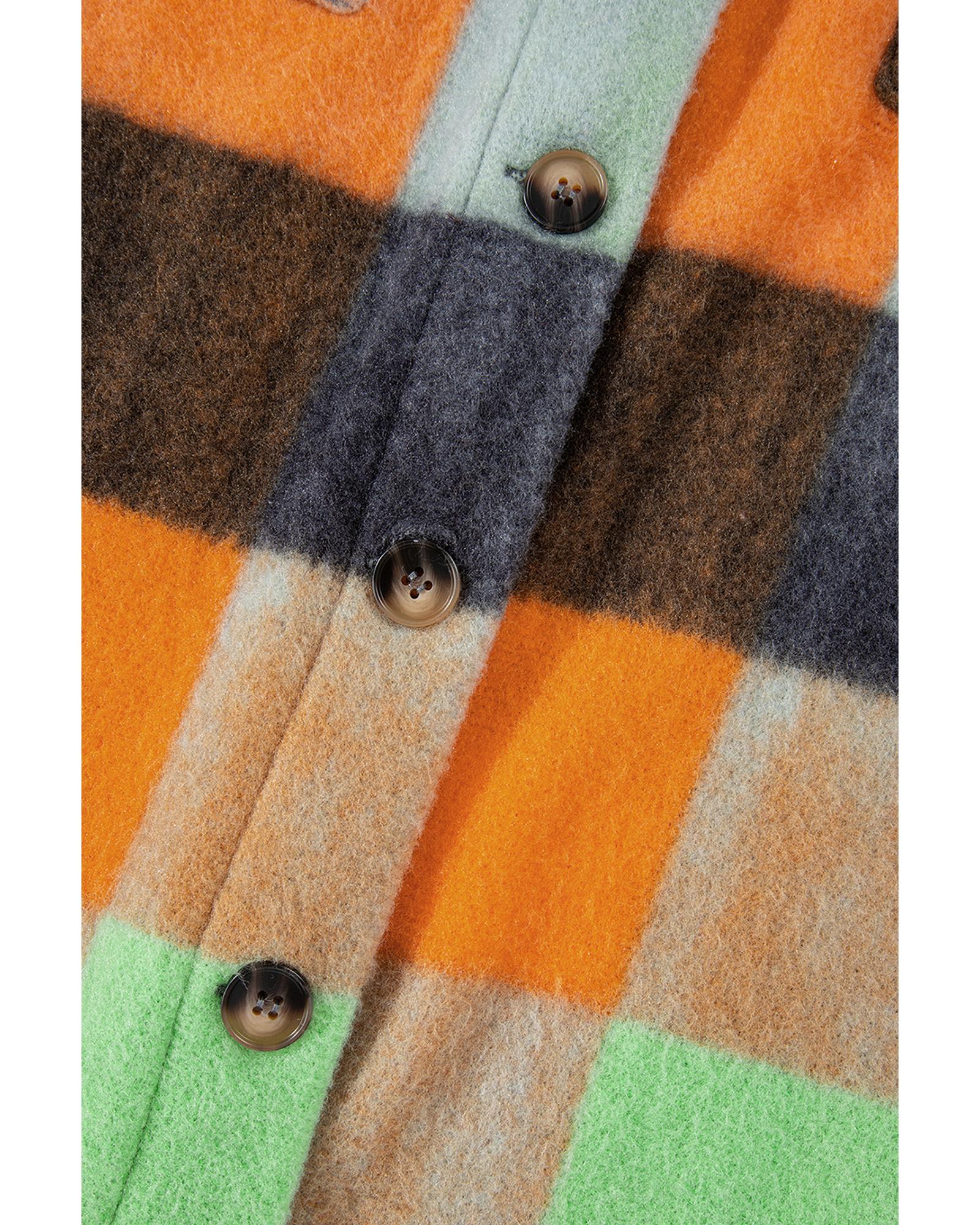 Orange Plaid Print Flap Pocket Long Jacket - XL