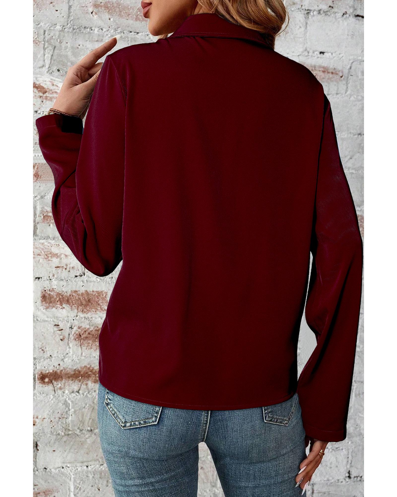 Red Dahlia Collar Tab Sleeve Zip Up Flap Detail Jacket - M