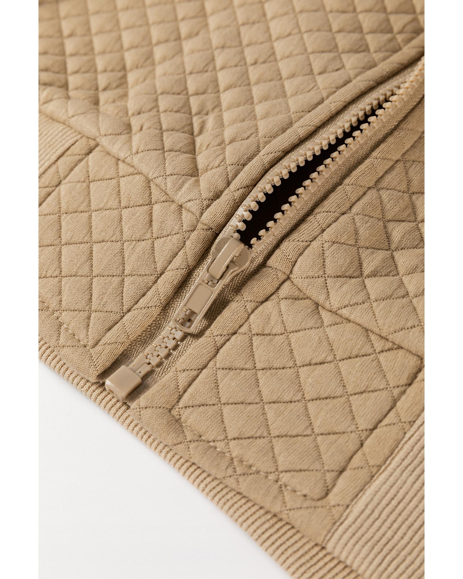 Pale Khaki Solid Geometric Textured Baseball Collar Jacket - M