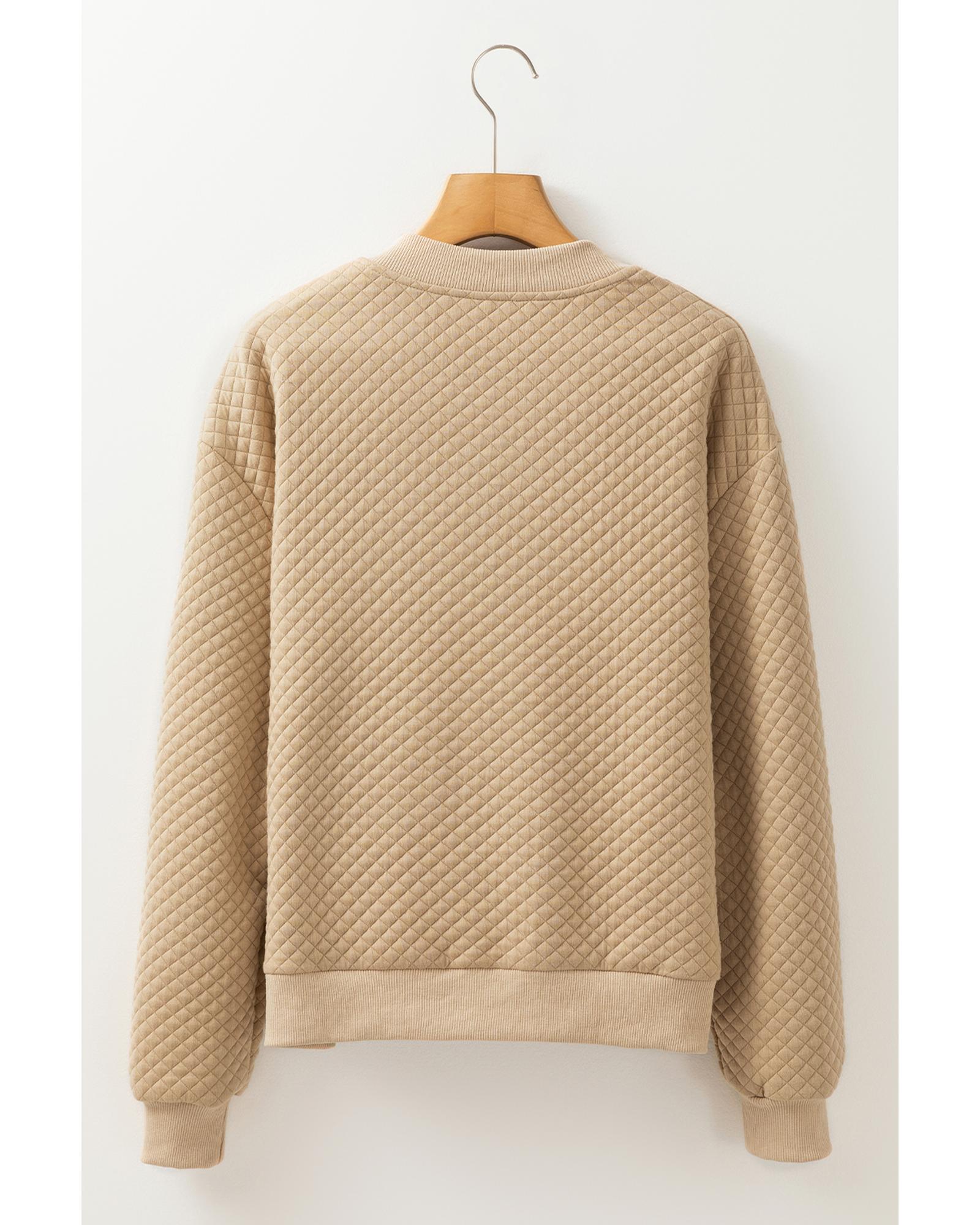 Pale Khaki Solid Geometric Textured Baseball Collar Jacket - M