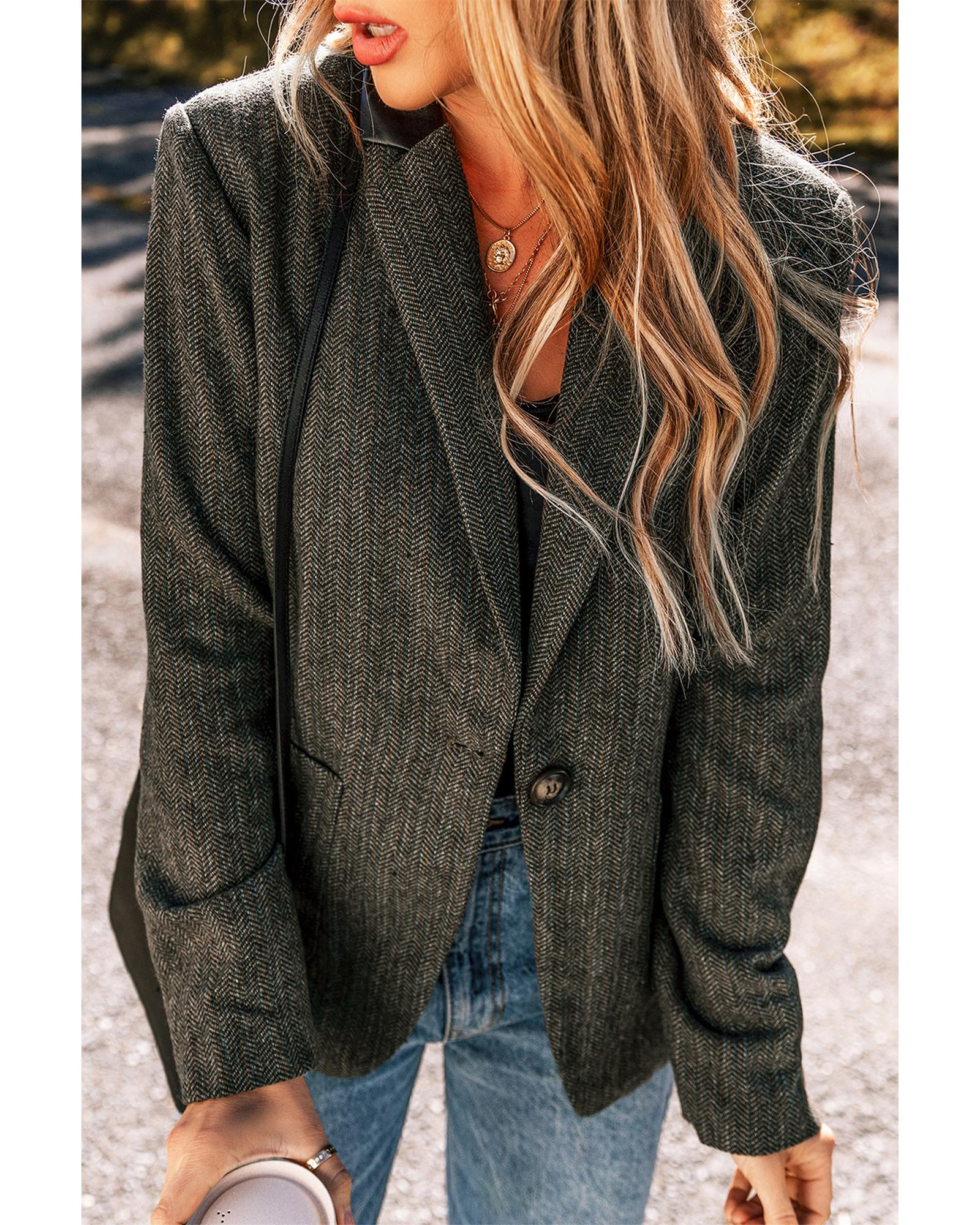 Desert Palm Twilled Single Breasted Lapel Blazer Coat - S