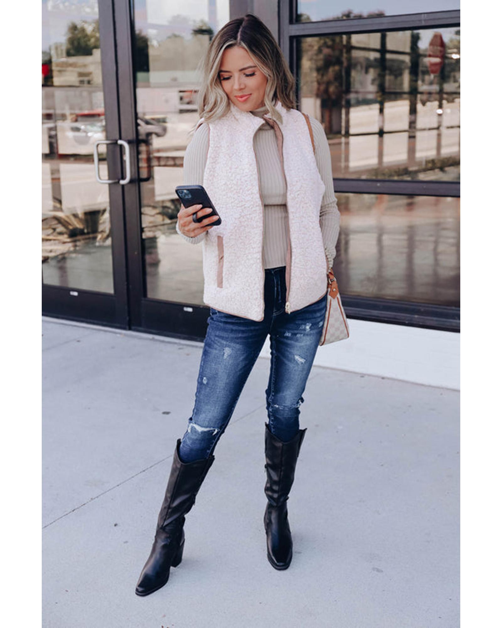 Pink Fleece Lined Quilted Vest Coats - M