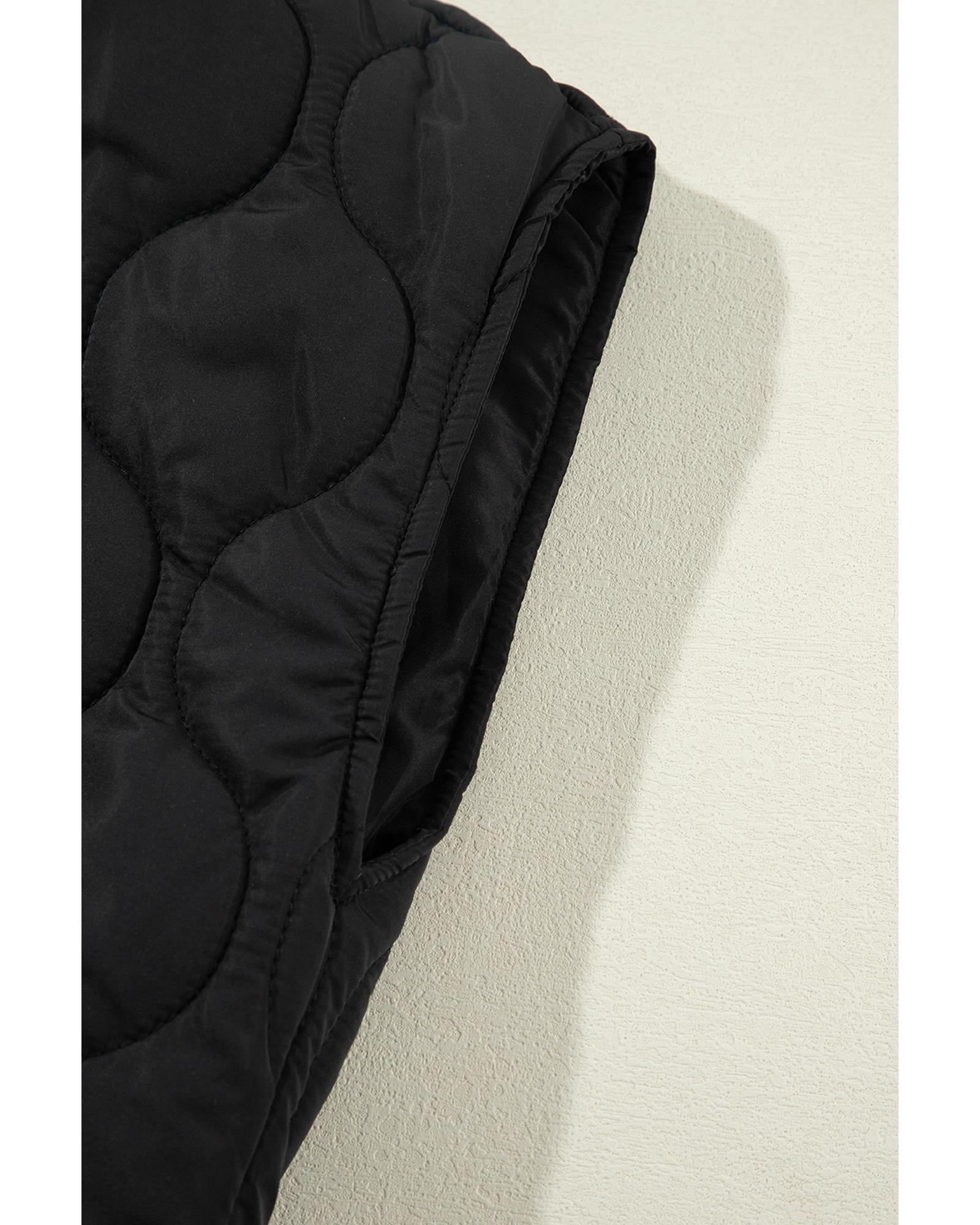 Black Quilted Drawstring Hooded Zip Up Puffer Vest - L