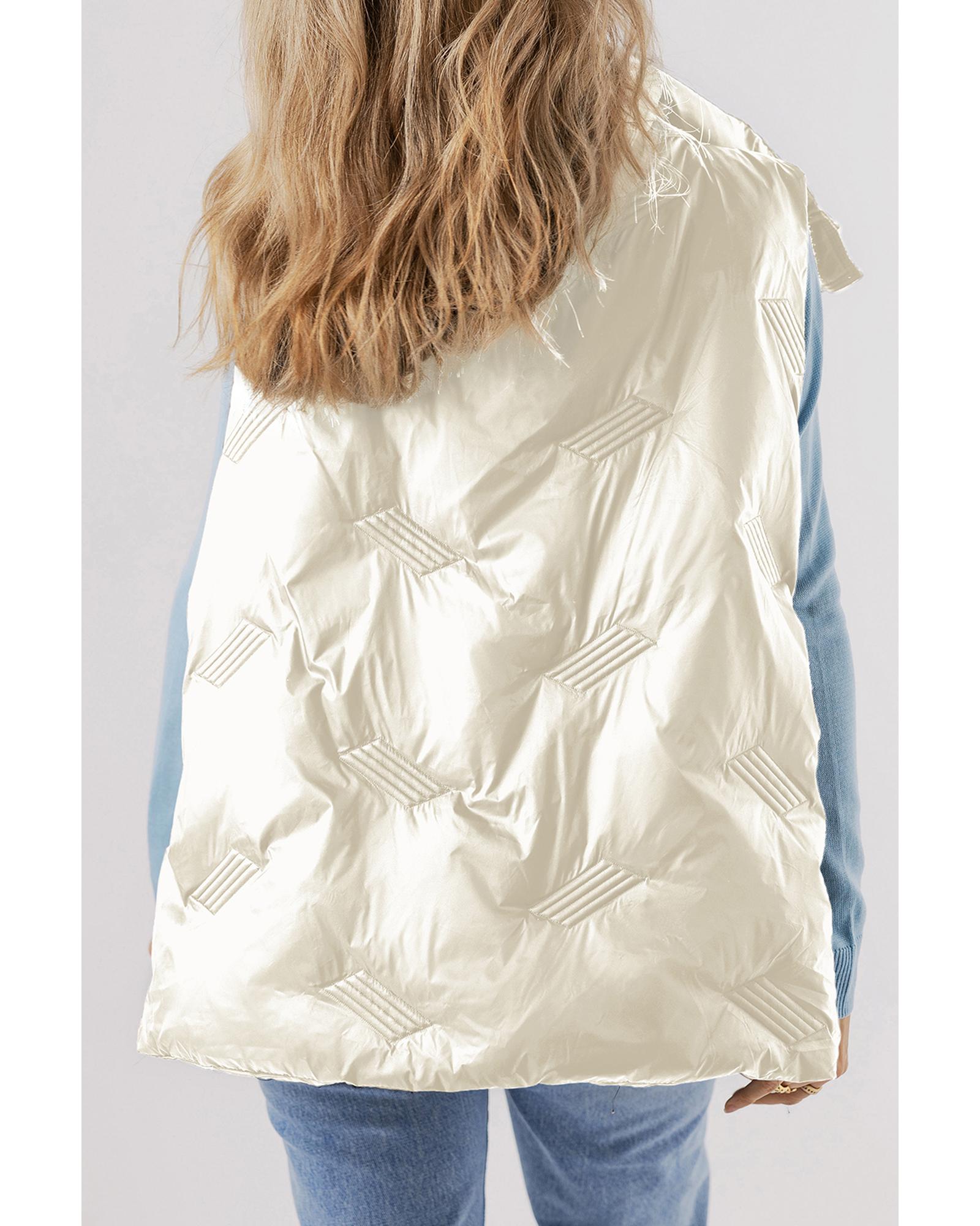 Azura Exchange White Quilted High Neck Zip Up Jacket Vest - XL