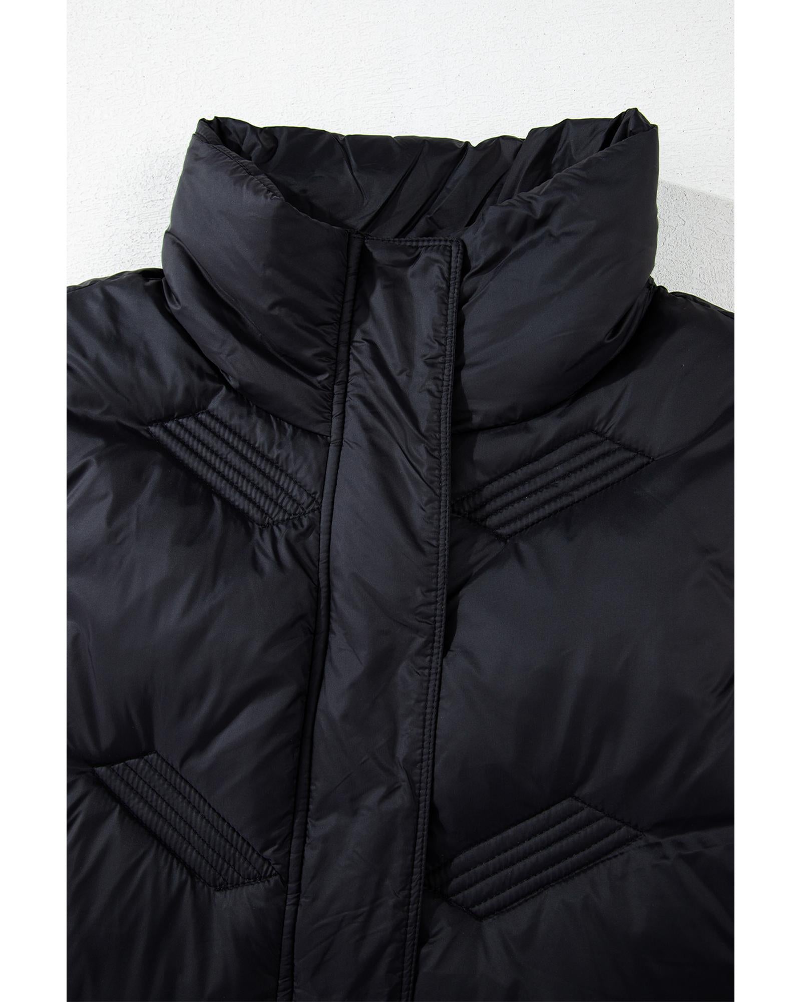 Black Quilted High Neck Zip Up Jacket Vest - 2XL