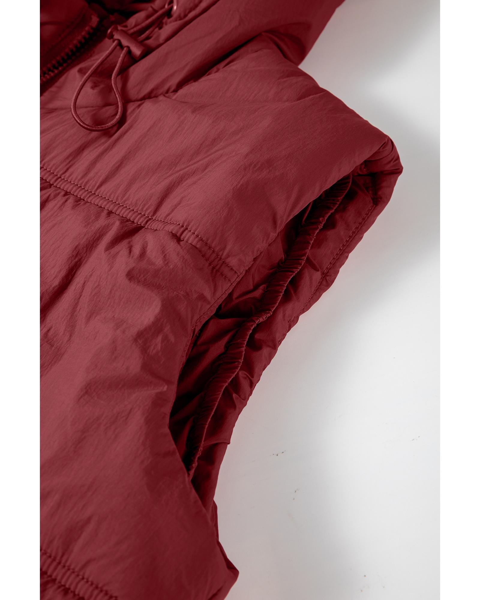 Clay Zip-up Side Pockets Hooded Puffer Vest - L