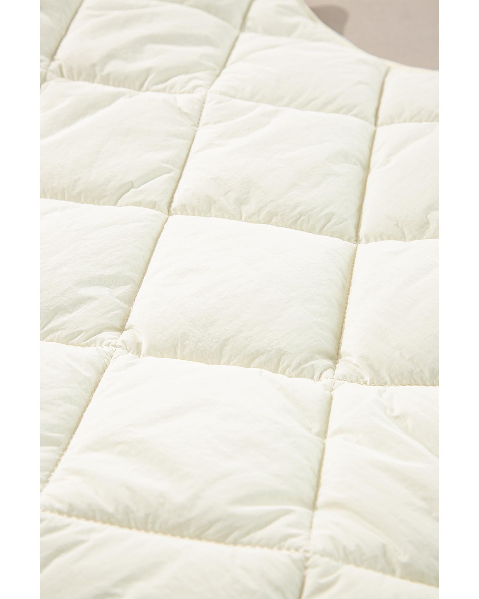 Beige Quilted High Neck Button Up Pocket Vest Coat - S