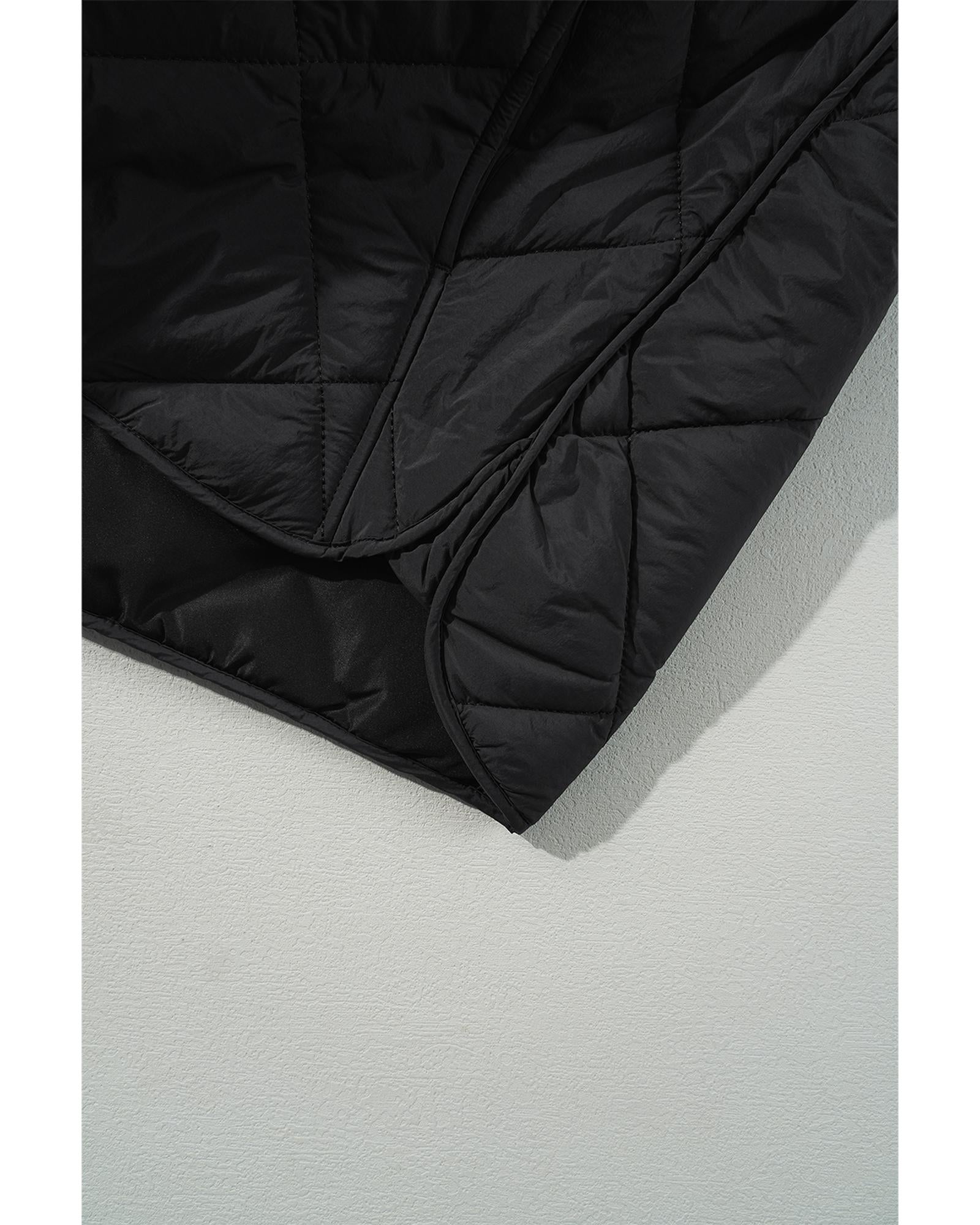 Black Quilted High Neck Button Up Pocket Vest Coat - XL