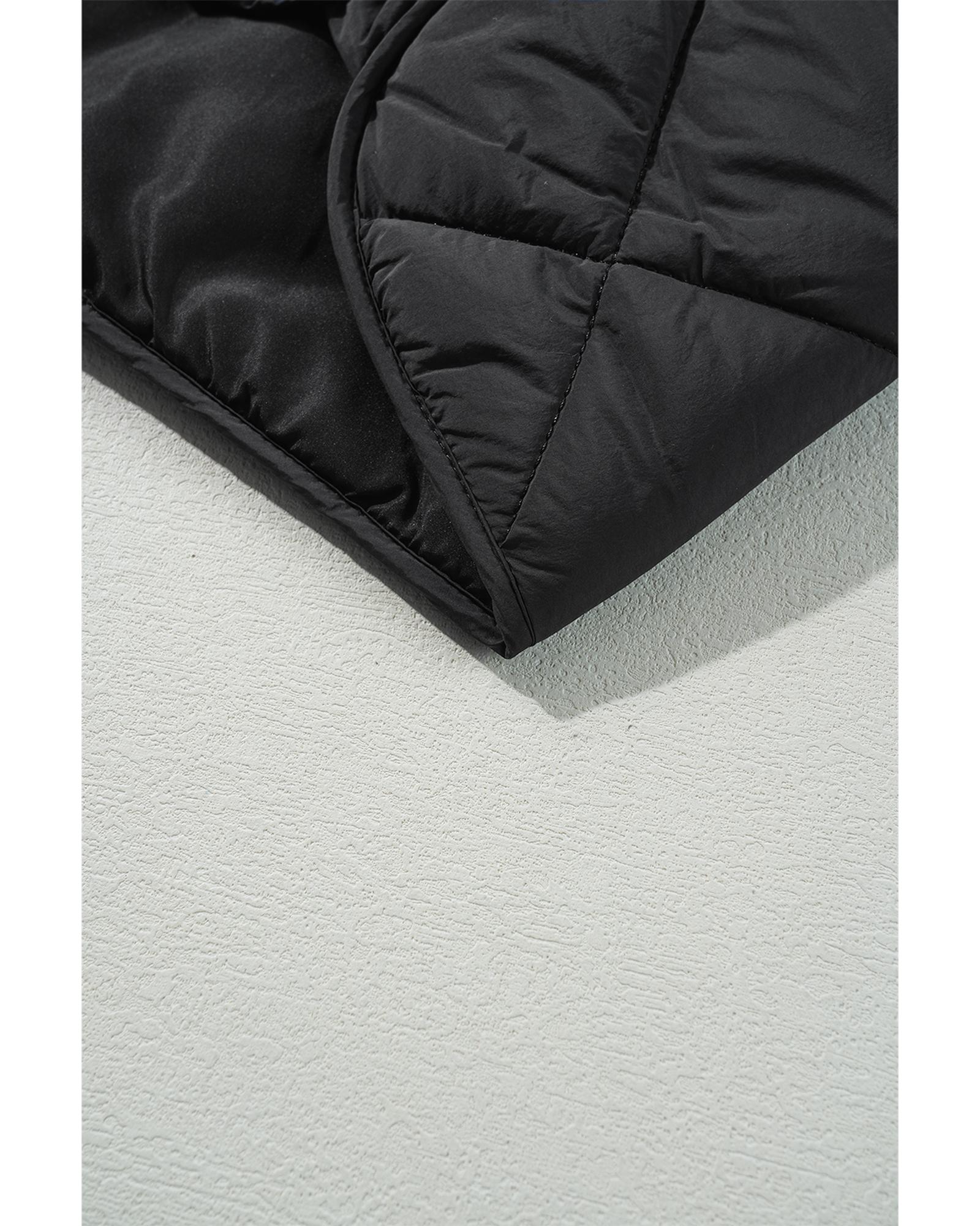 Black Quilted High Neck Button Up Pocket Vest Coat - XL