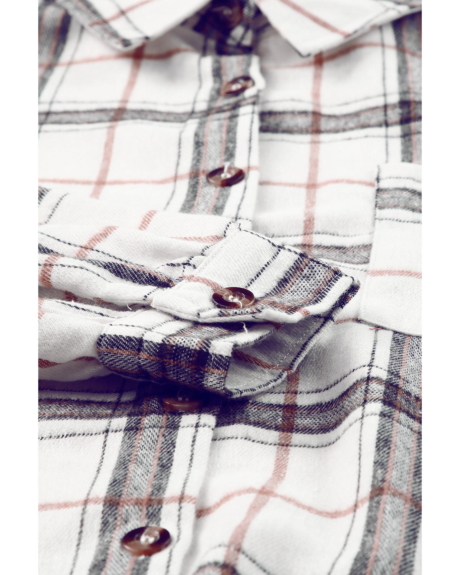 Azura Exchange White Oversized Plaid Pattern Shacket with Slits - M