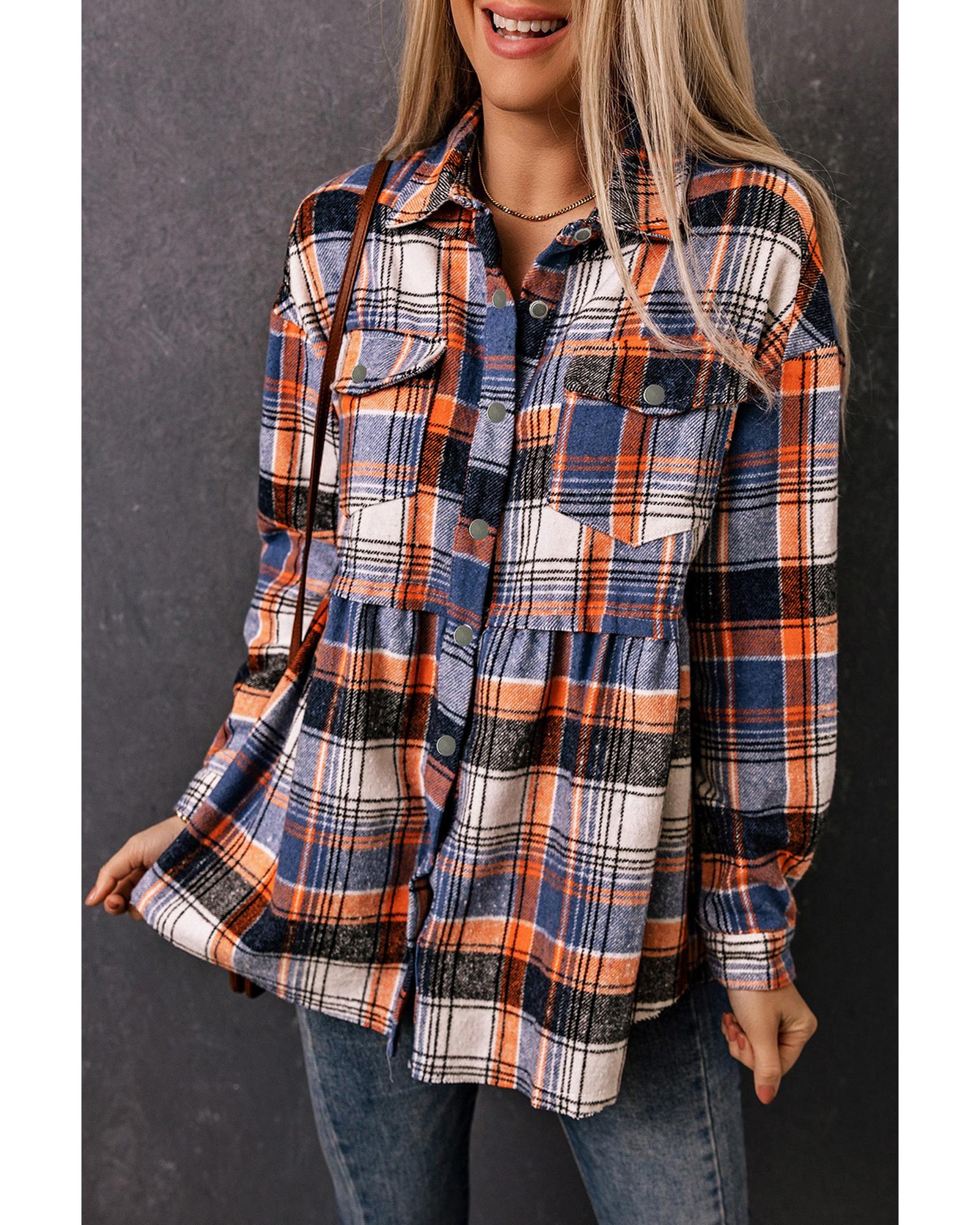 Multicolor Plaid Button Down Ruffled Shirt Jacket - L