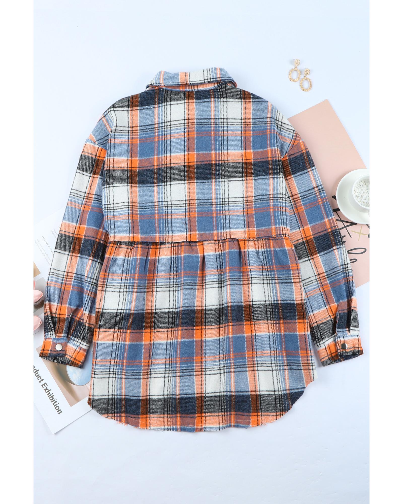 Multicolor Plaid Button Down Ruffled Shirt Jacket - L