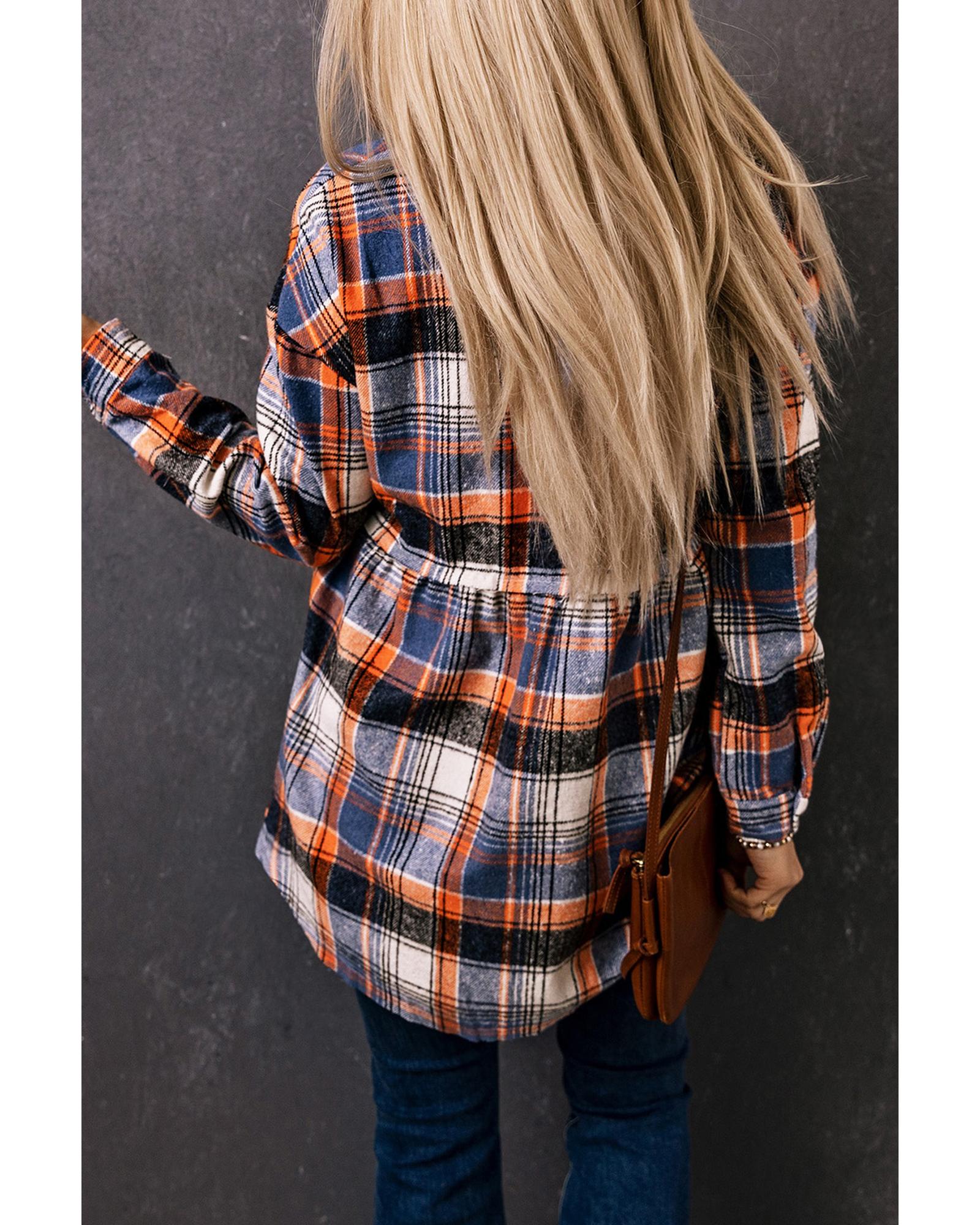 Multicolor Plaid Button Down Ruffled Shirt Jacket - M