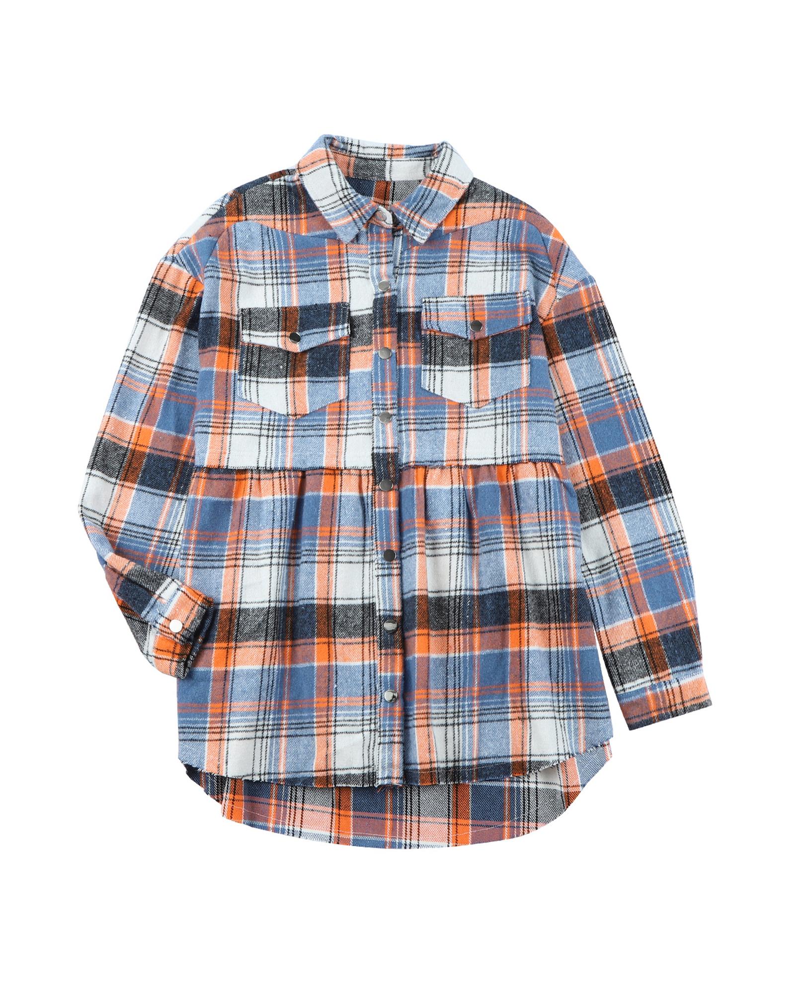 Multicolor Plaid Button Down Ruffled Shirt Jacket - XL