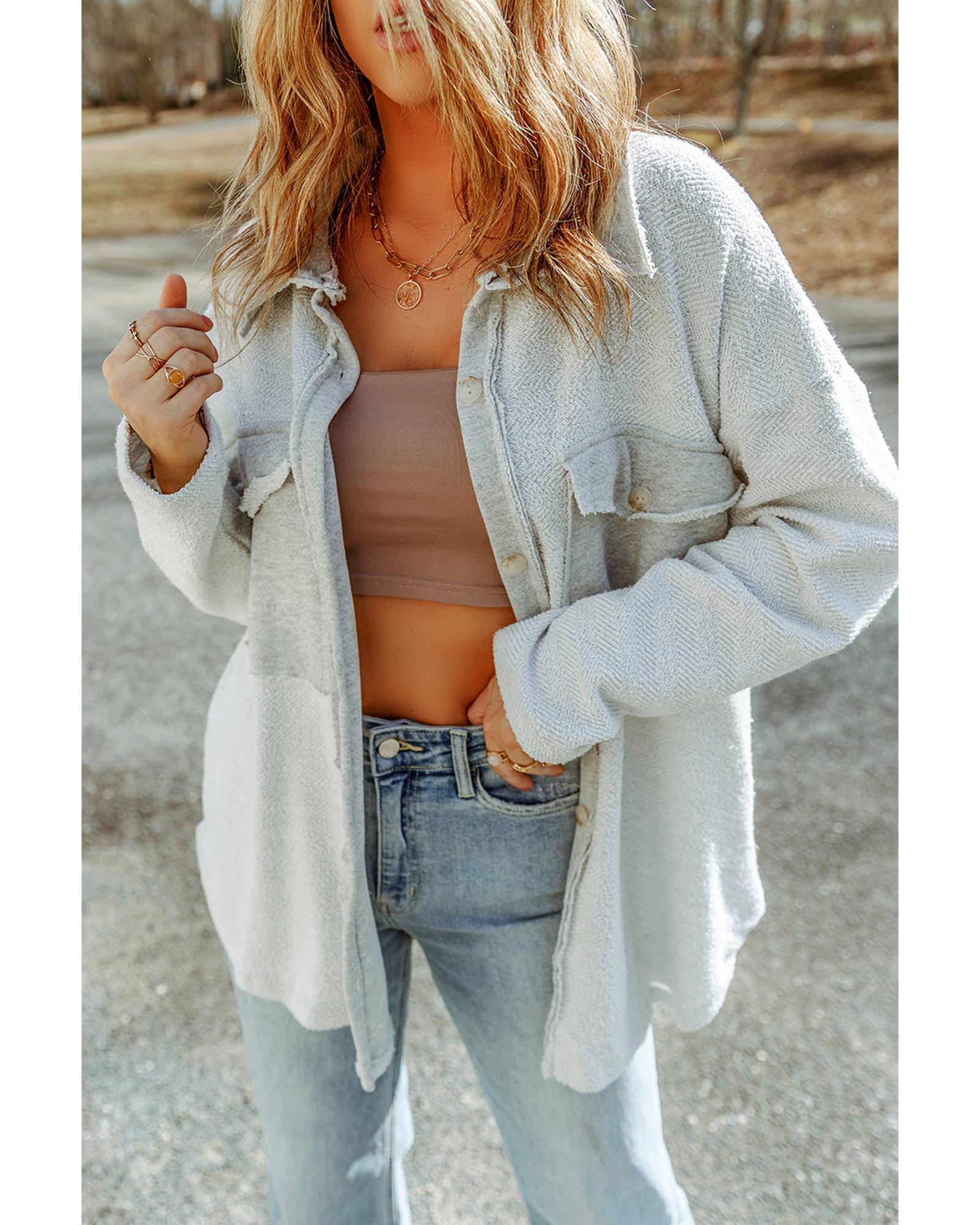 Azura Exchange Gray Contrast Flap Pockets Relaxed Shacket - S