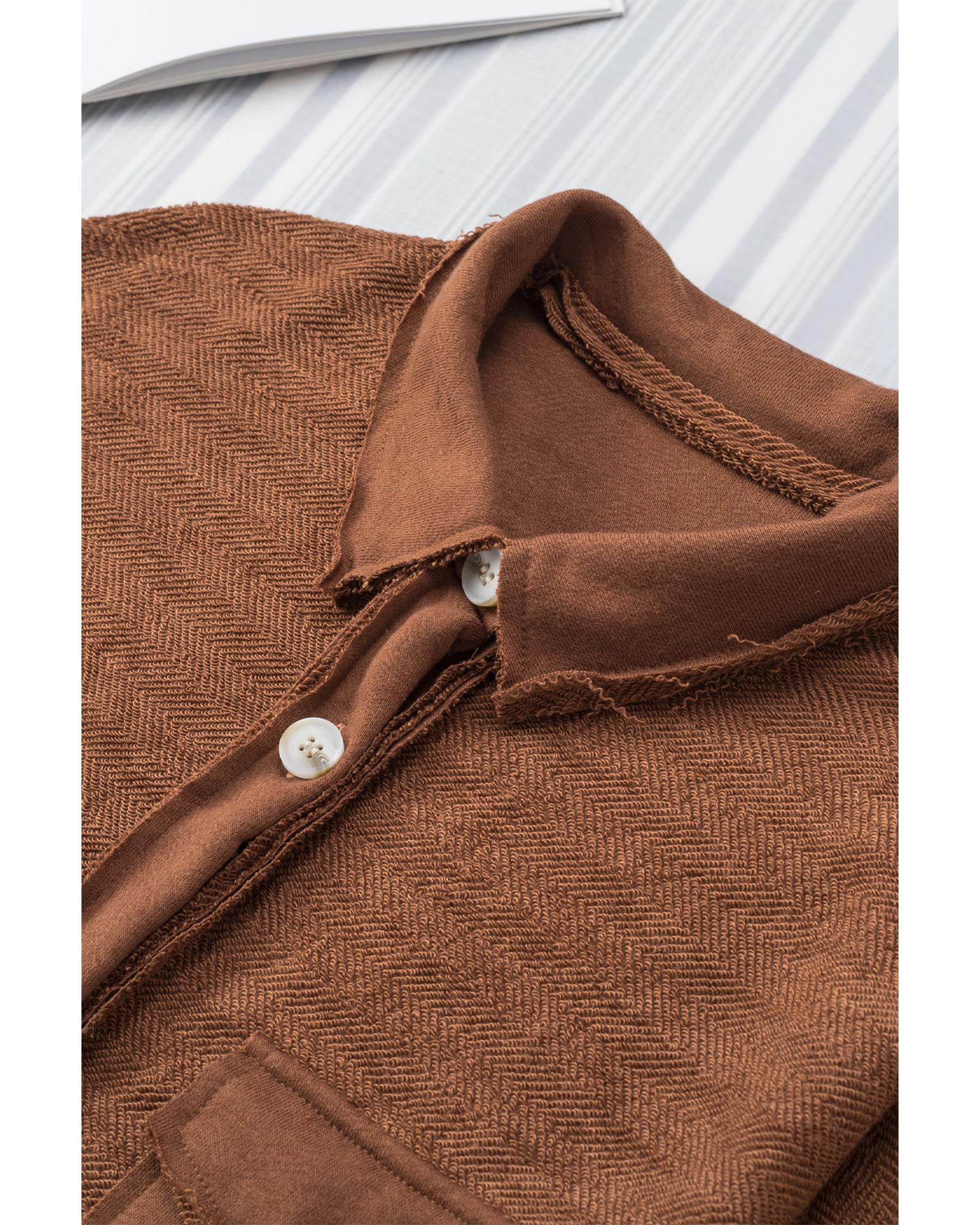 Azura Exchange Brown Contrast Flap Pockets Relaxed Shacket - XL