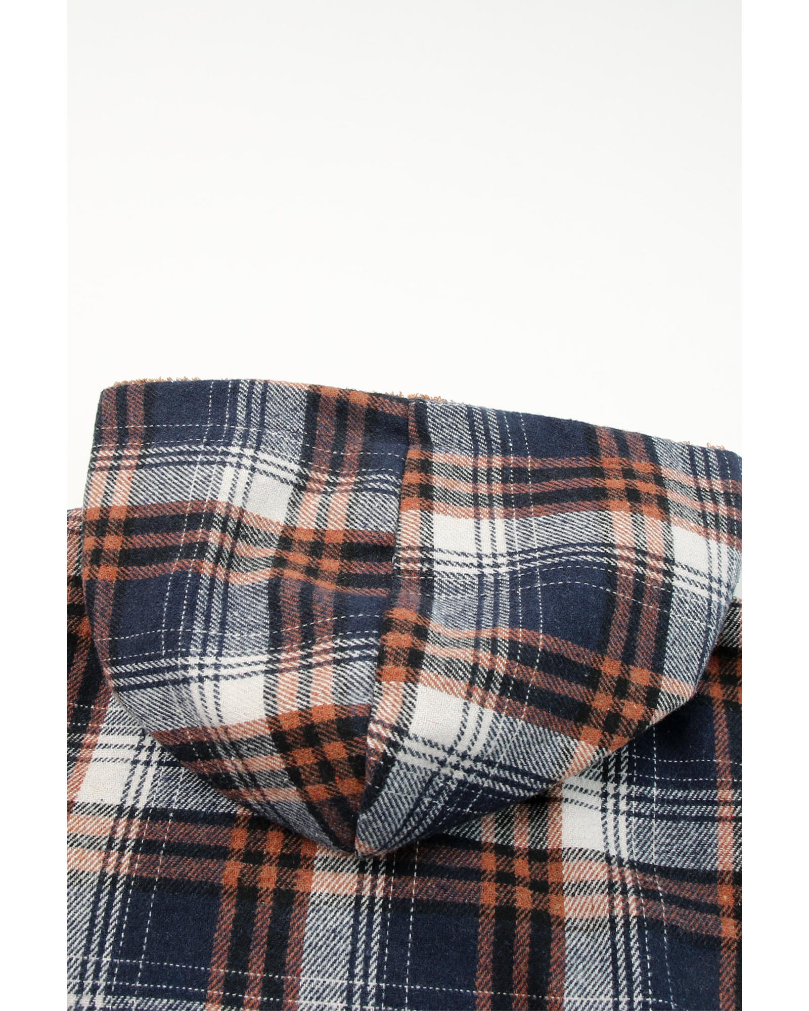 Plaid Pattern Sherpa Lined Hooded Shacket - L