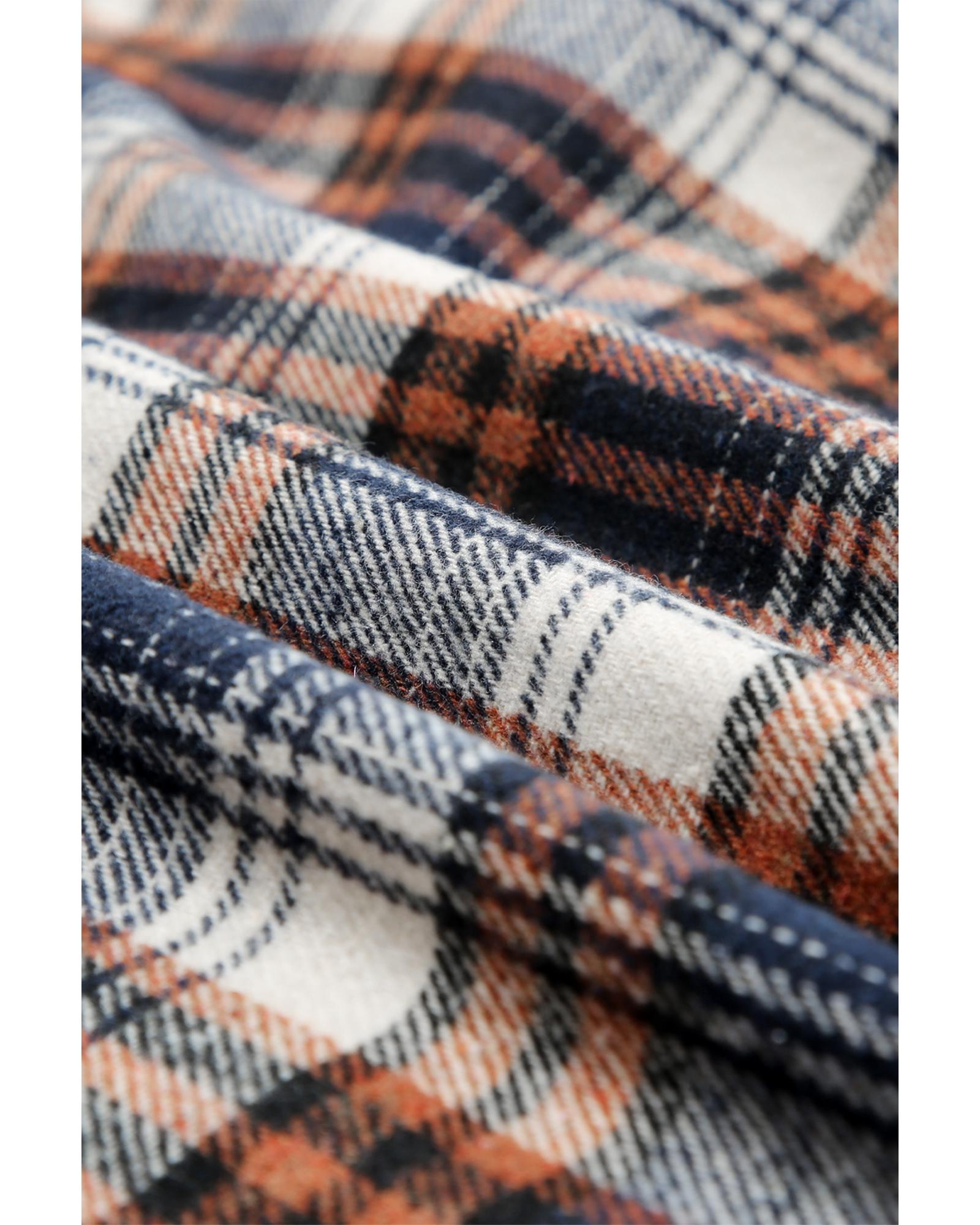 Plaid Pattern Sherpa Lined Hooded Shacket - M